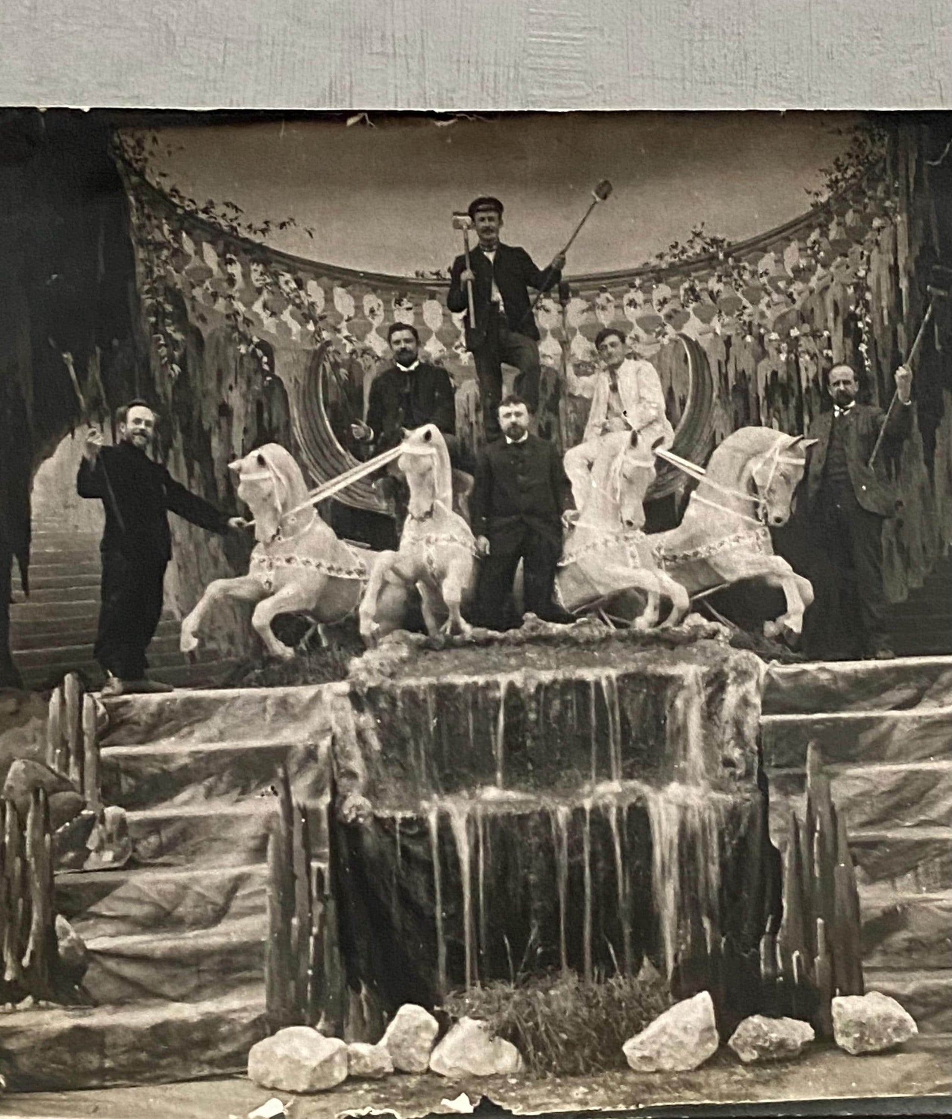 2 Antique Photographs of Set Painters For Bailey et Jambon Theatre Set Design, Paris. Dated 1913. Size: 13 x 17.5 cms.