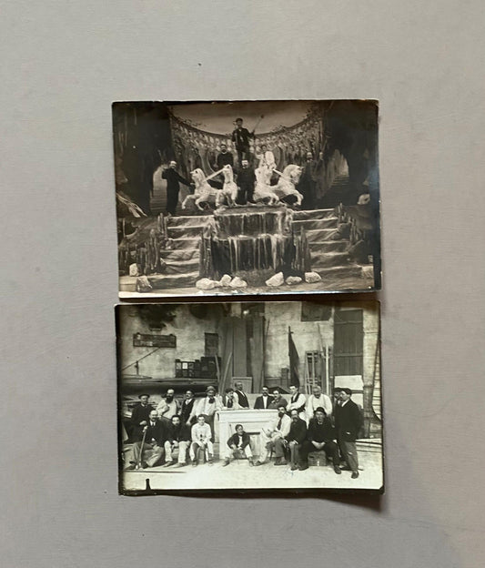2 Antique Photographs of Set Painters For Bailey et Jambon Theatre Set Design, Paris. Dated 1913. Size: 13 x 17.5 cms.