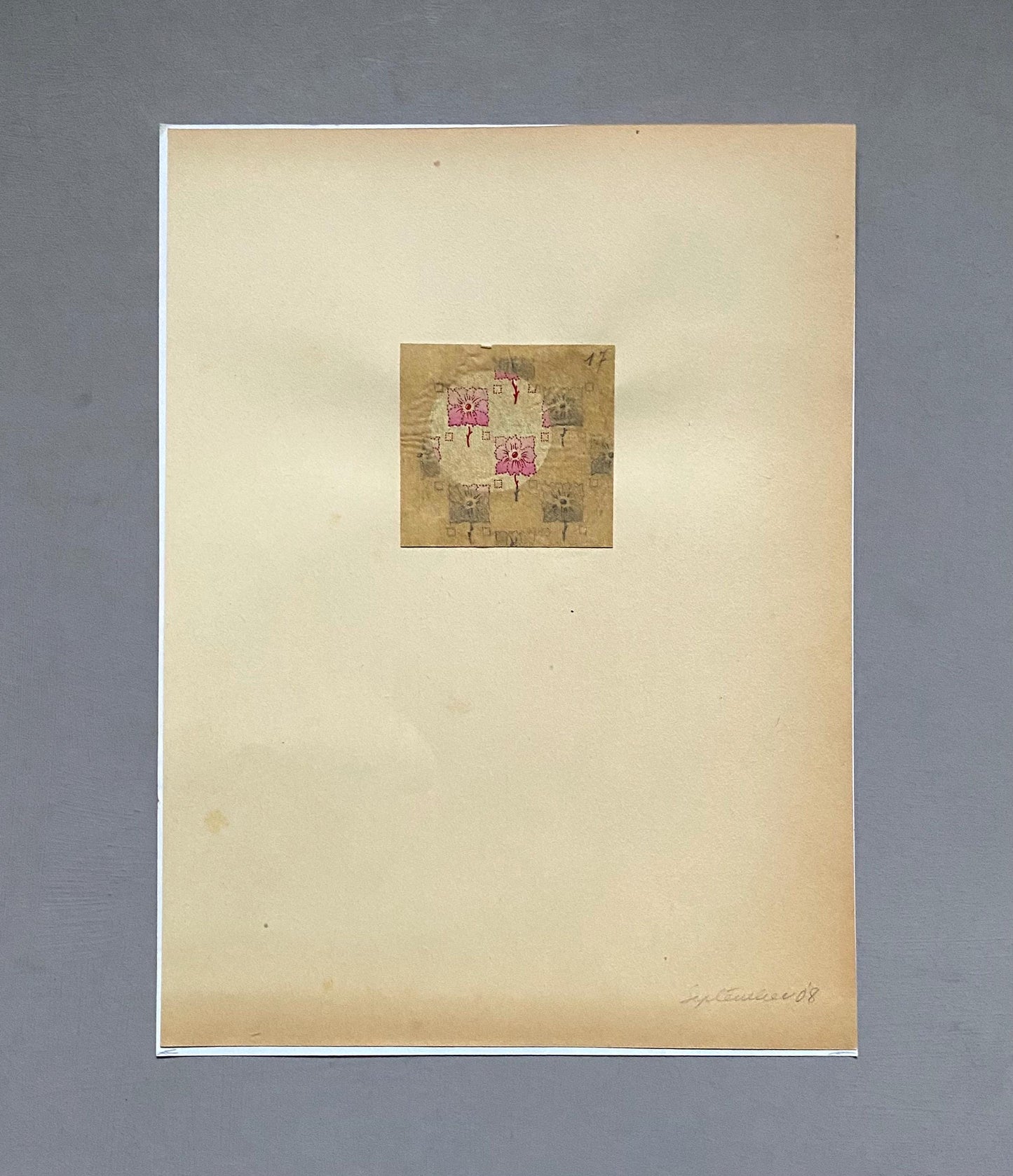 An Original Antique French Textile Design. Hand Painted Using Watercolour. Produced in Lyon in the early 1900’s. Size: 5.8 x 6 cms.