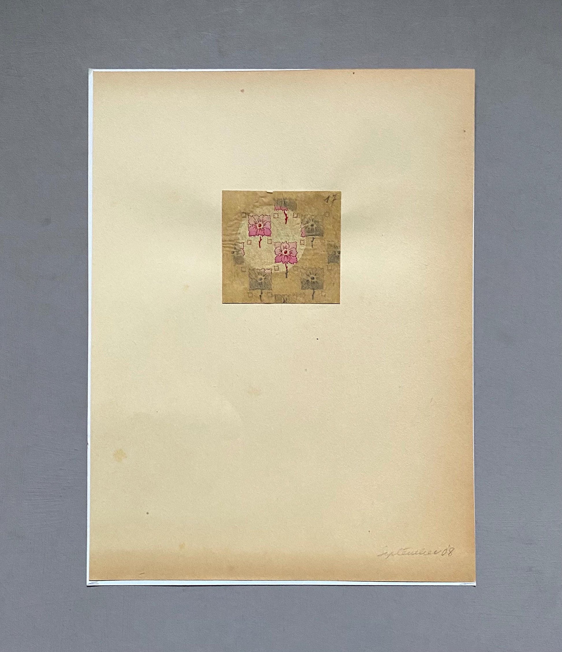 An Original Antique French Textile Design. Hand Painted Using Watercolour. Produced in Lyon in the early 1900’s. Size: 5.8 x 6 cms.