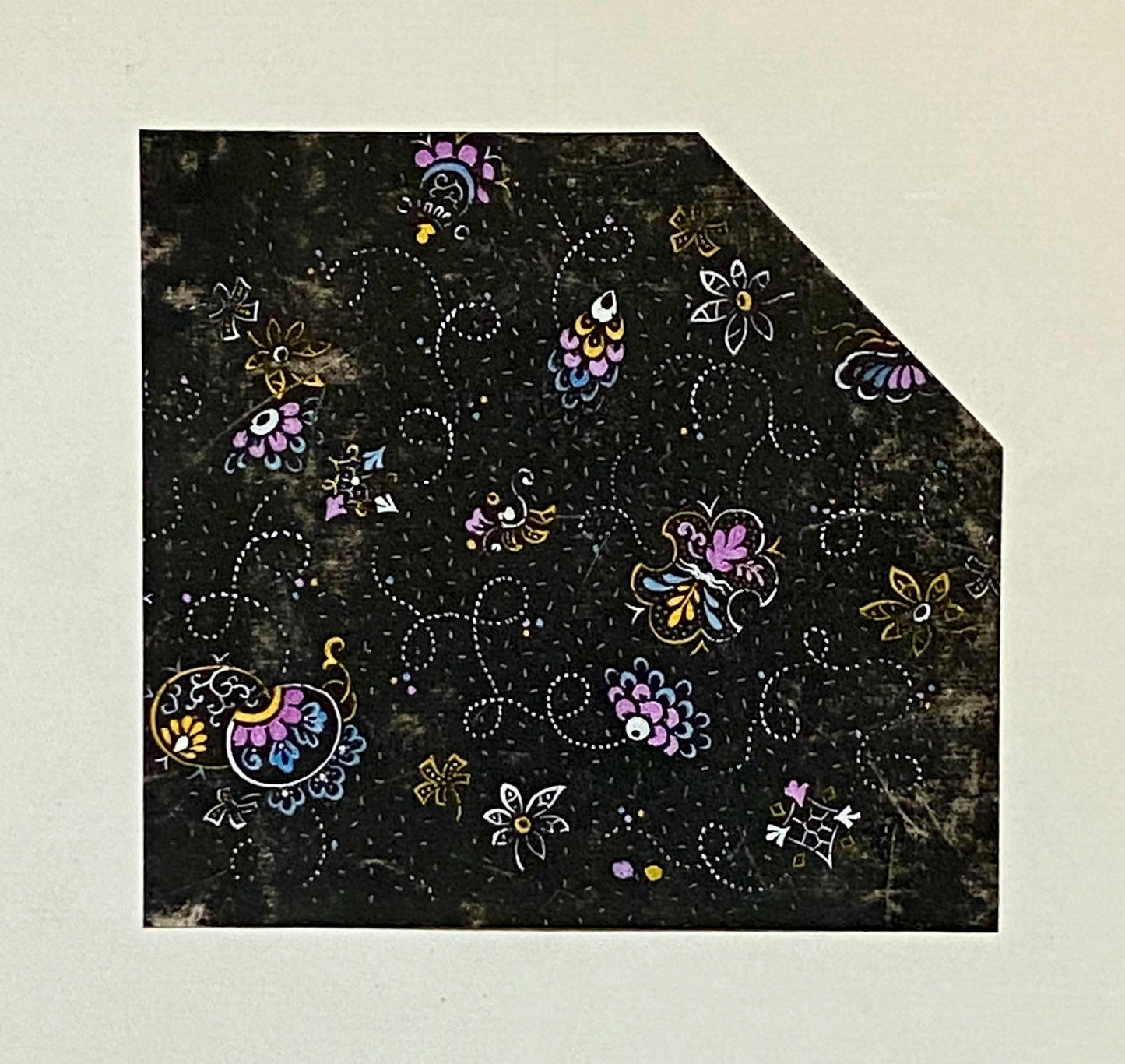 An Original Antique French Textile Design. Hand Drawn and Painted. Produced in Lyon in 1908. Size: 11.5 x 10.5 cms.