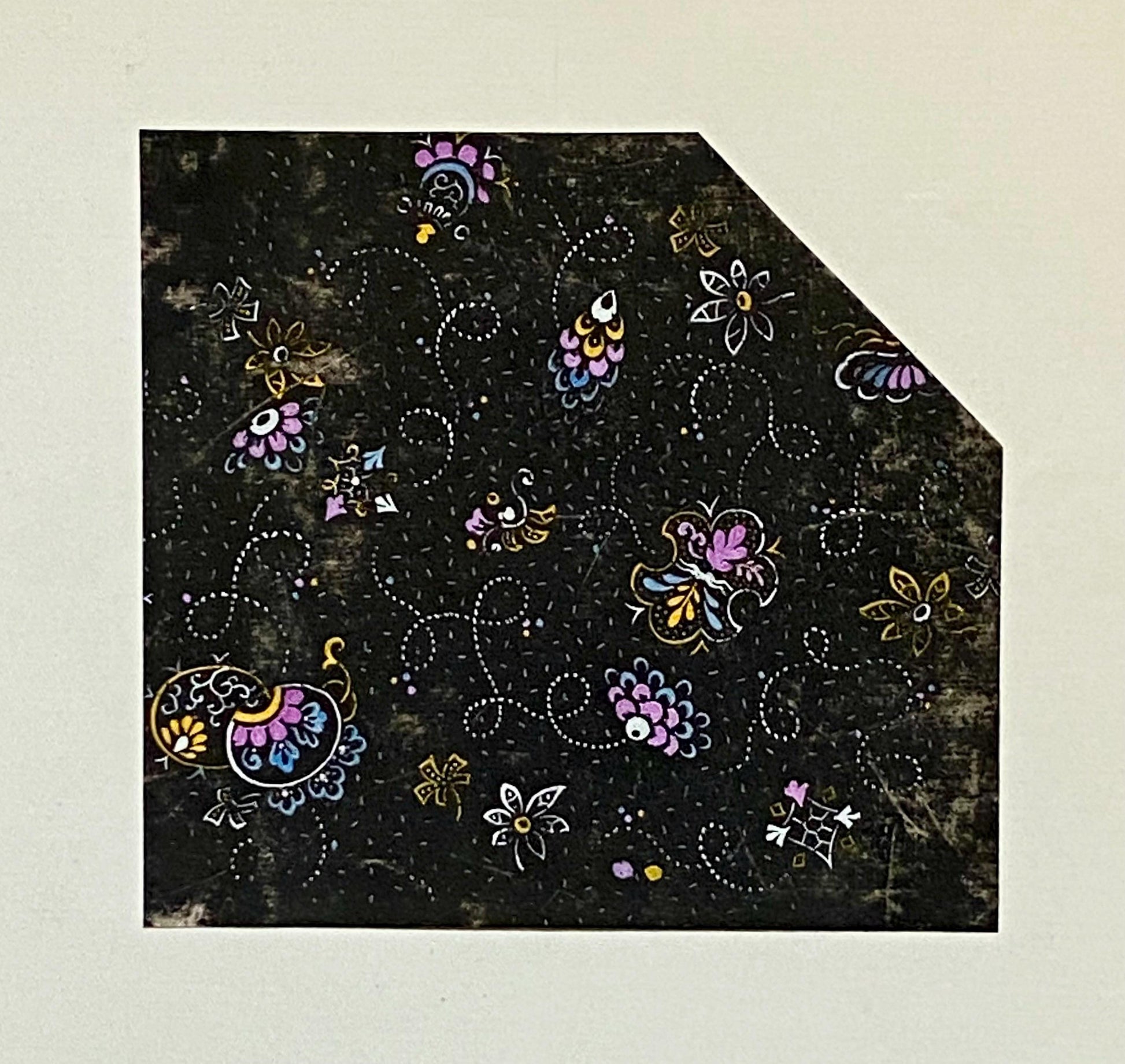 An Original Antique French Textile Design. Hand Drawn and Painted. Produced in Lyon in 1908. Size: 11.5 x 10.5 cms.