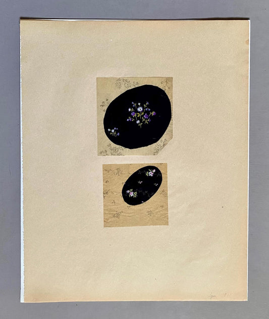 Two Original Hand Painted Antique French Textile Designs. Produced in Lyon in 1911. Size: 9 x 8.7 cms and 7.2 x 7.4 cms.