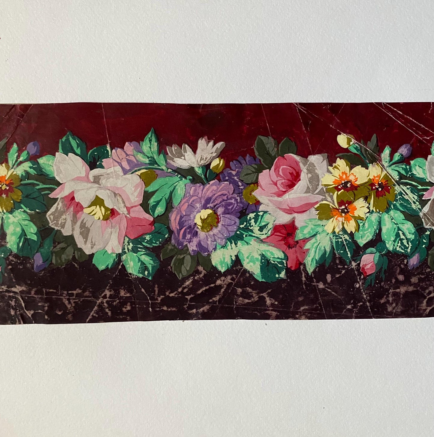 An Original Antique, Hand Painted Textile Design. Watercolour. French. Late 1800s. Size: 12 x 26 cms.