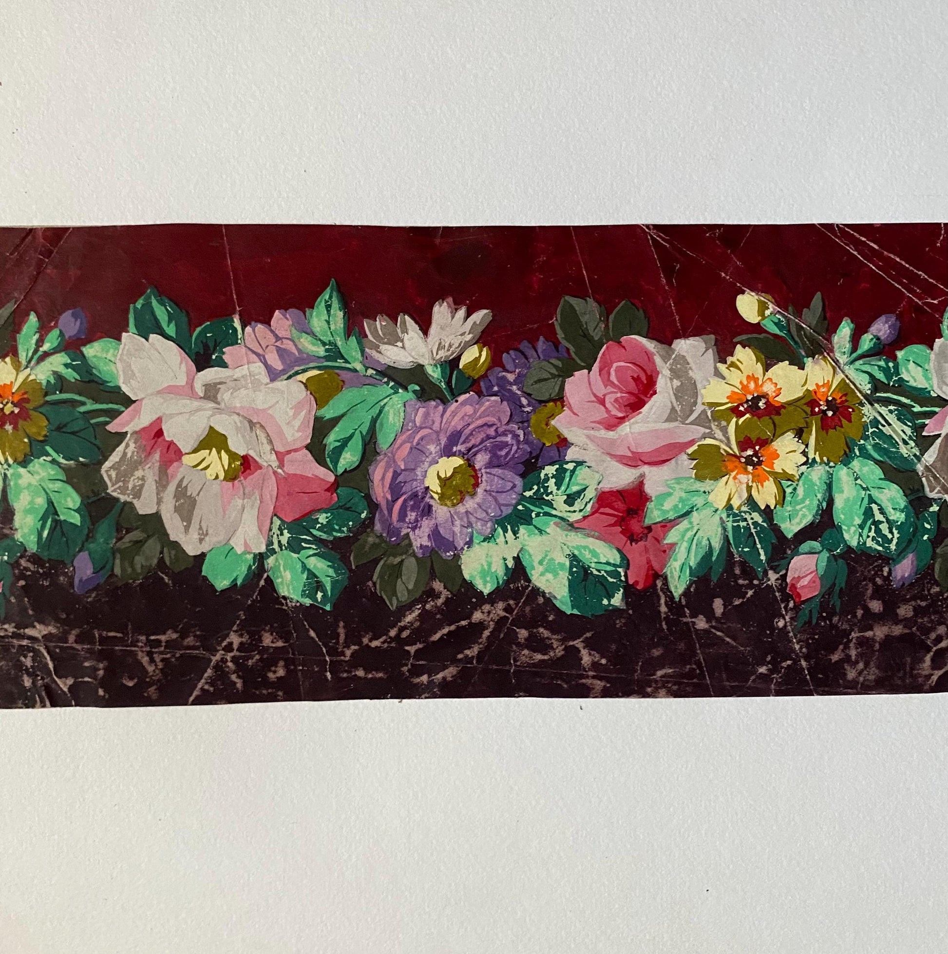 An Original Antique, Hand Painted Textile Design. Watercolour. French. Late 1800s. Size: 12 x 26 cms.