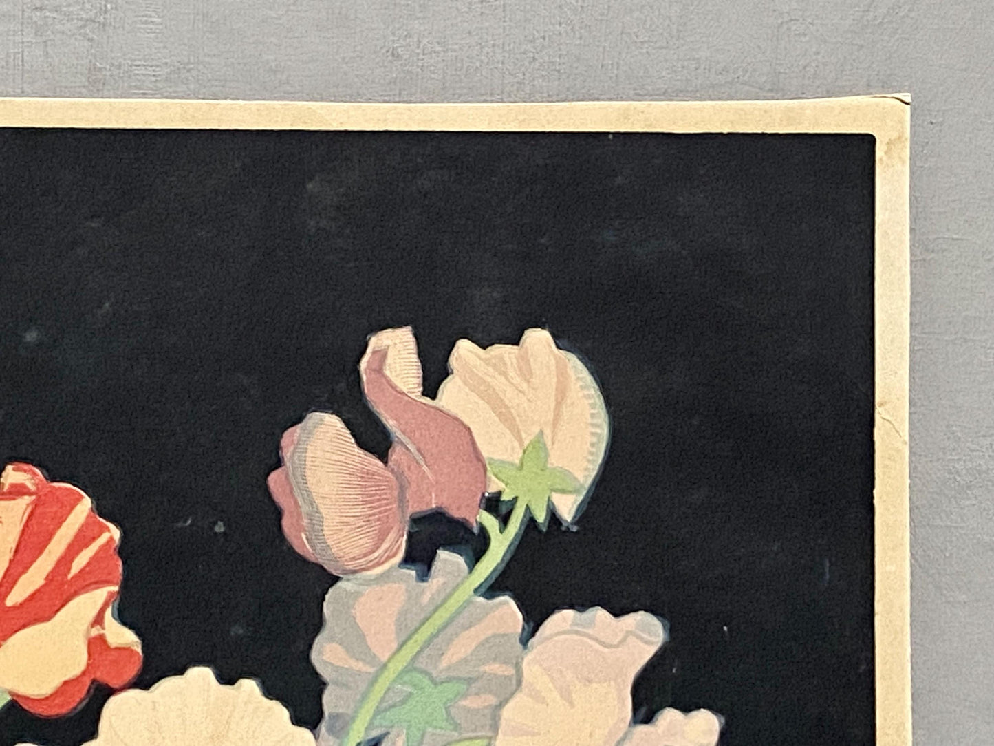 Sweet Peas. An Original Woodcut by John Hall Thorpe. Signed By The Artist. Dated 1925. Size: 29 x 23.5 cms.