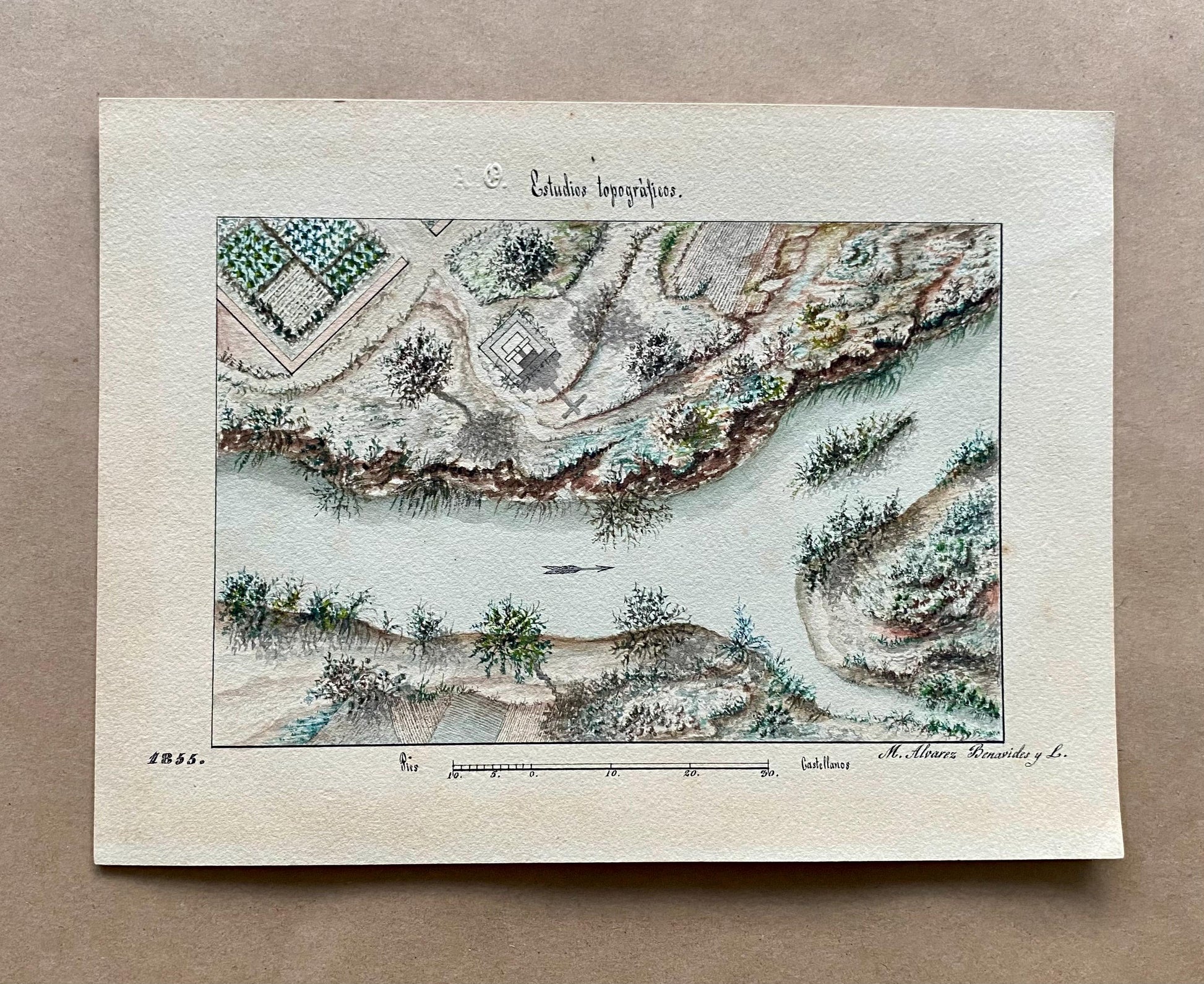 Topografia. 11 Hand Drawn Maps. Valladolid, Spain and Rio Pisuerga. Signed Jose Marin de Rute and M. Alvarez. Dated 1855. Size: 50 x 34 cms.