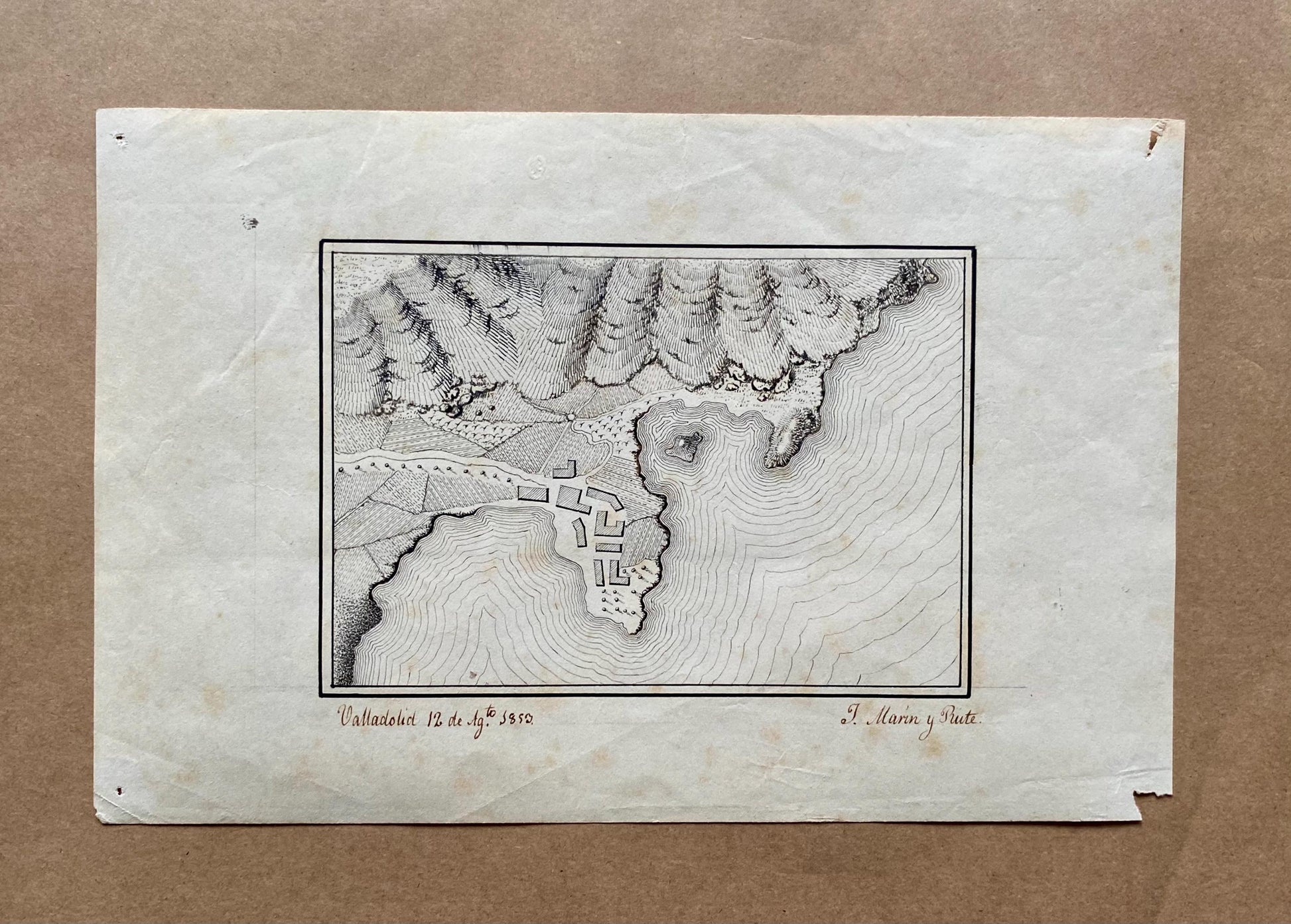 Topografia. 11 Hand Drawn Maps. Valladolid, Spain and Rio Pisuerga. Signed Jose Marin de Rute and M. Alvarez. Dated 1855. Size: 50 x 34 cms.