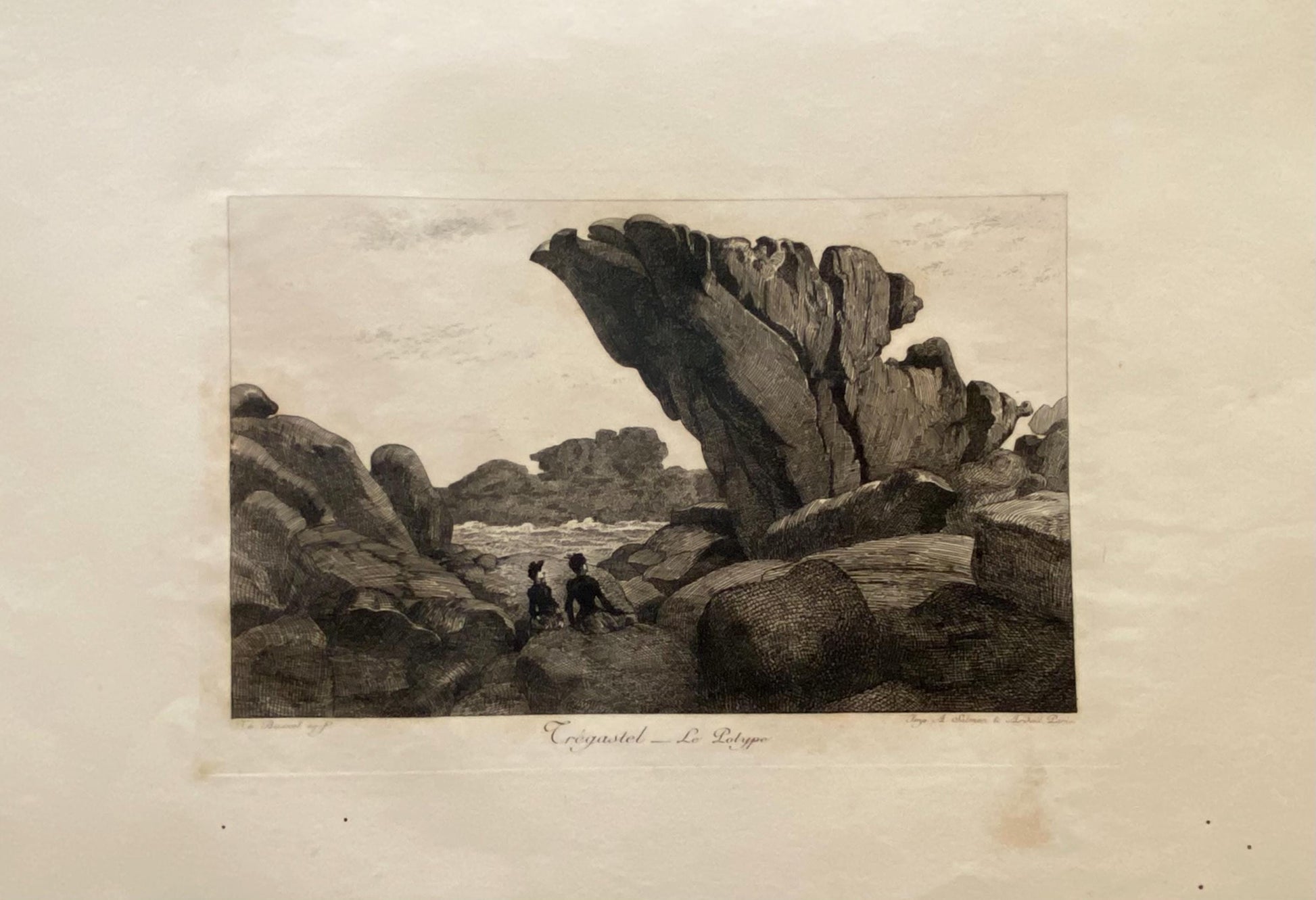 Tregaste, Brittany. By Thomas Busnet. Three Engravings Showing Rock Formations in Brittany. 1890. 15.5 x 24 cms.