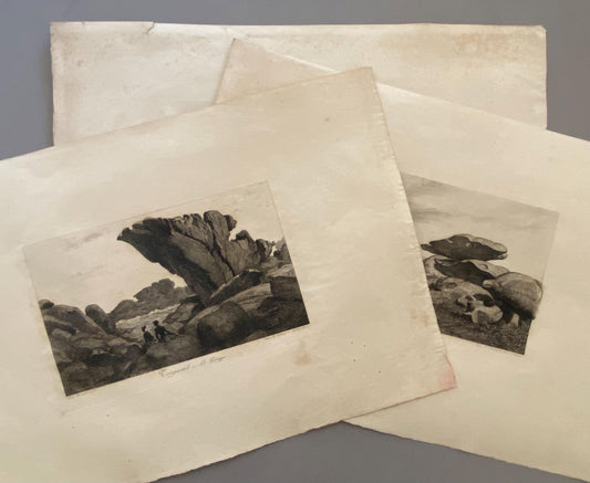 Tregaste, Brittany. By Thomas Busnet. Three Engravings Showing Rock Formations in Brittany. 1890. 15.5 x 24 cms.