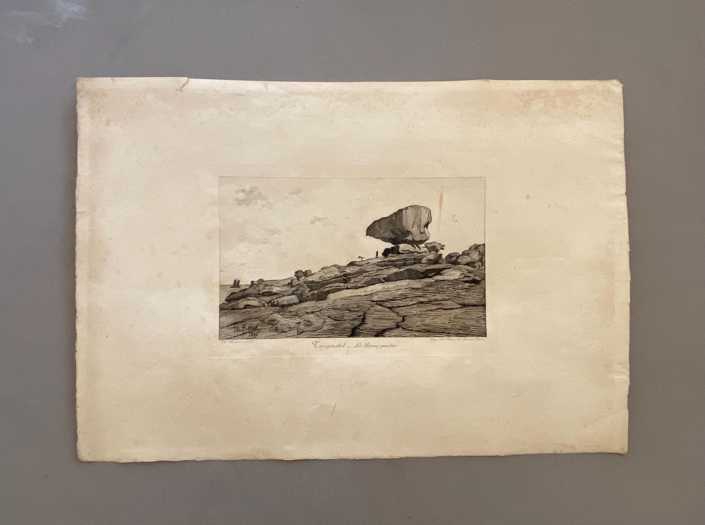 Tregaste, Brittany. By Thomas Busnet. Three Engravings Showing Rock Formations in Brittany. 1890. 15.5 x 24 cms.