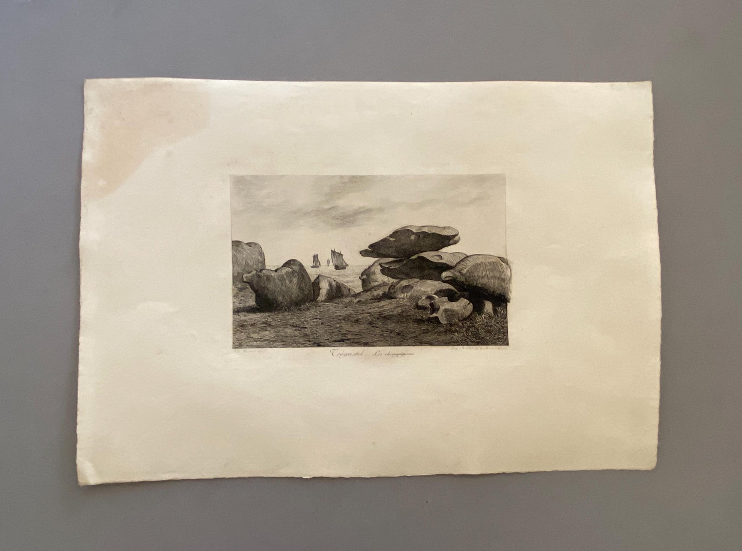 Tregaste, Brittany. By Thomas Busnet. Three Engravings Showing Rock Formations in Brittany. 1890. 15.5 x 24 cms.
