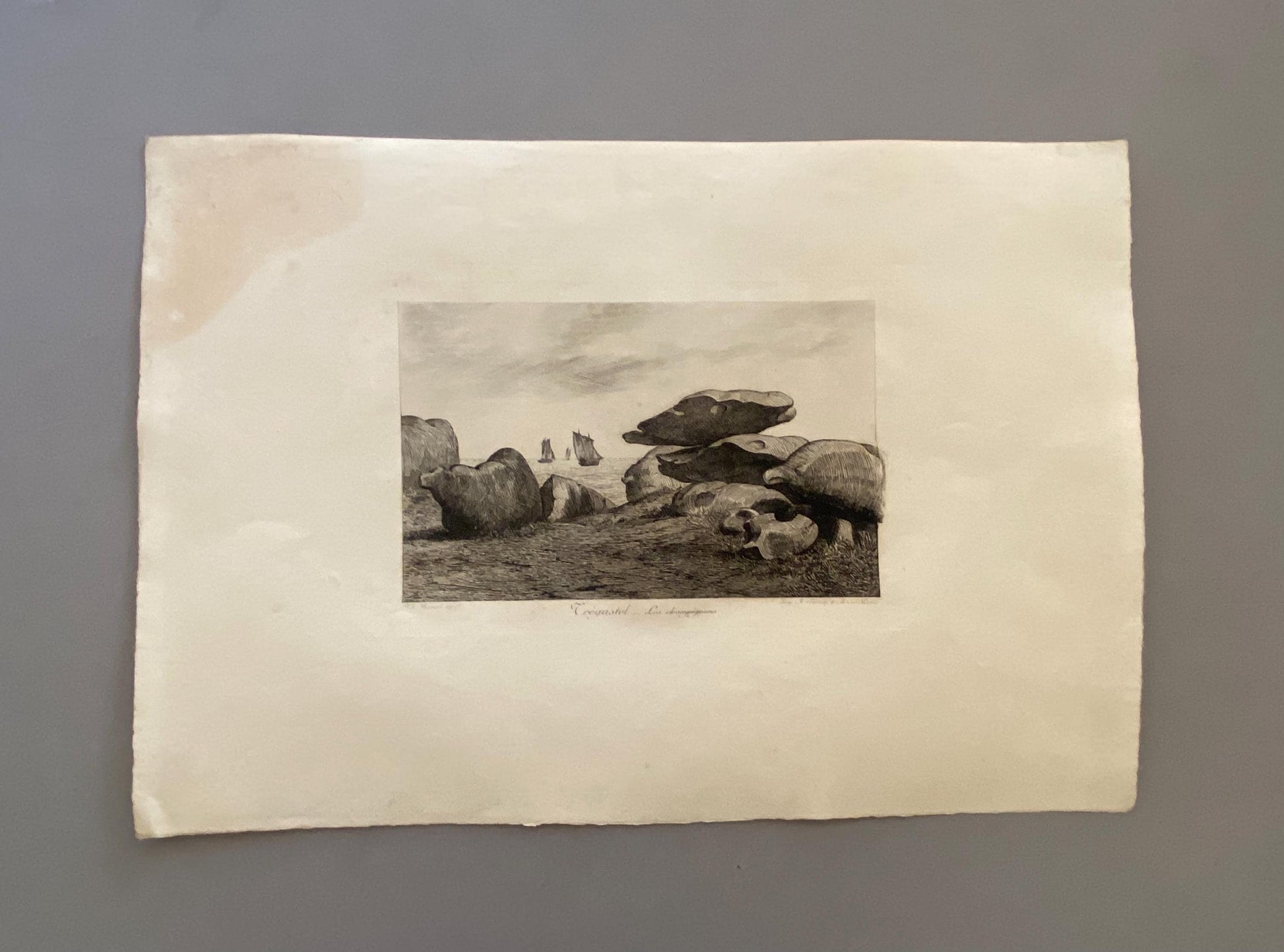 Tregaste, Brittany. By Thomas Busnet. Three Engravings Showing Rock Formations in Brittany. 1890. 15.5 x 24 cms.
