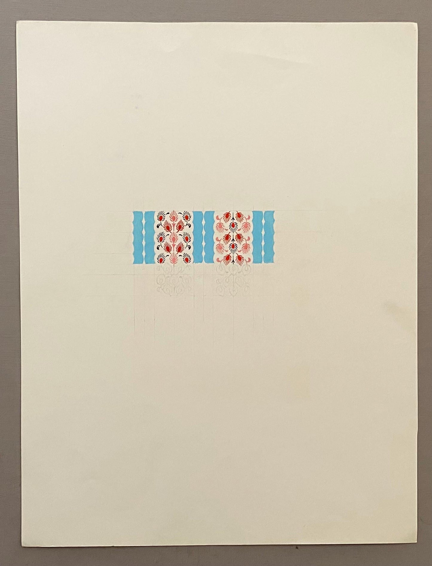 An Original Vintage Textile Design. Hand Drawn and Painted. 1960s. Size: 22.5 x 24.8 cms.