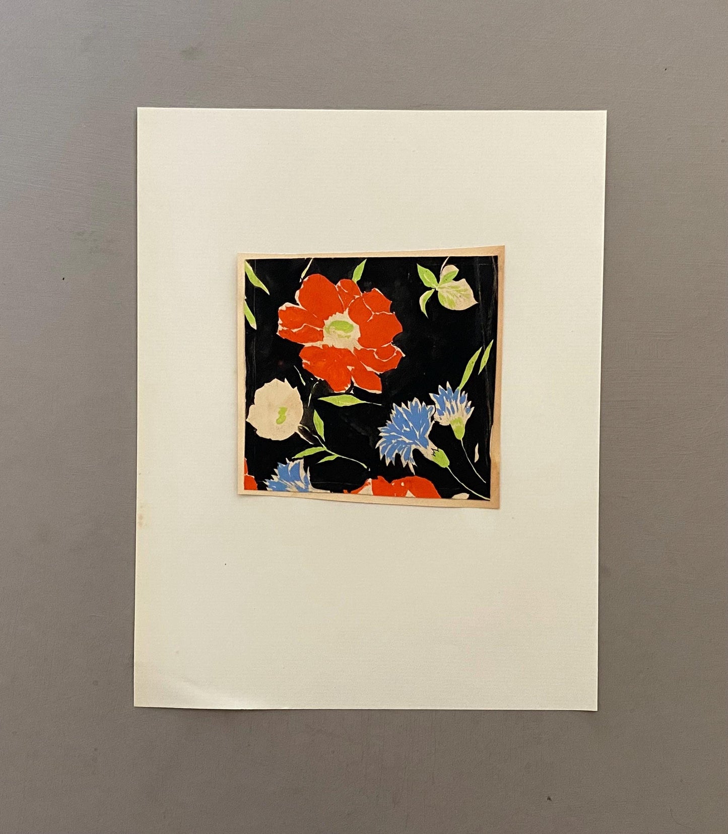 An Original Antique French Textile Design. Floral. Hand Drawn and Painted. Watercolour. 1930s. Size: 10.5 x 11 cms.