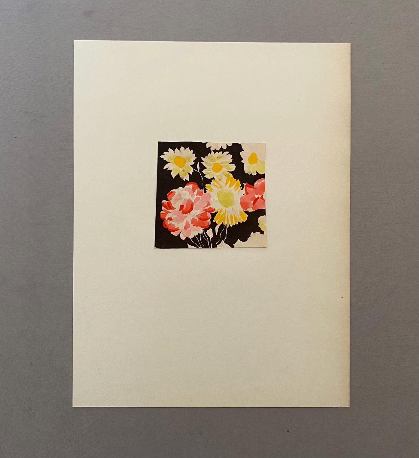 An Original Vintage French Textile Design. Floral. Hand Drawn and Painted. Watercolour. 1930s. Size: 8.2 x 8.5 cms.