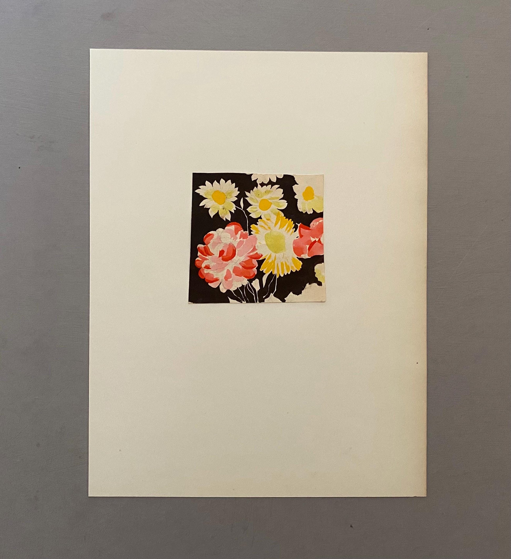 An Original Vintage French Textile Design. Floral. Hand Drawn and Painted. Watercolour. 1930s. Size: 8.2 x 8.5 cms.