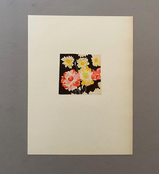 An Original Vintage French Textile Design. Floral. Hand Drawn and Painted. Watercolour. 1930s. Size: 8.2 x 8.5 cms.