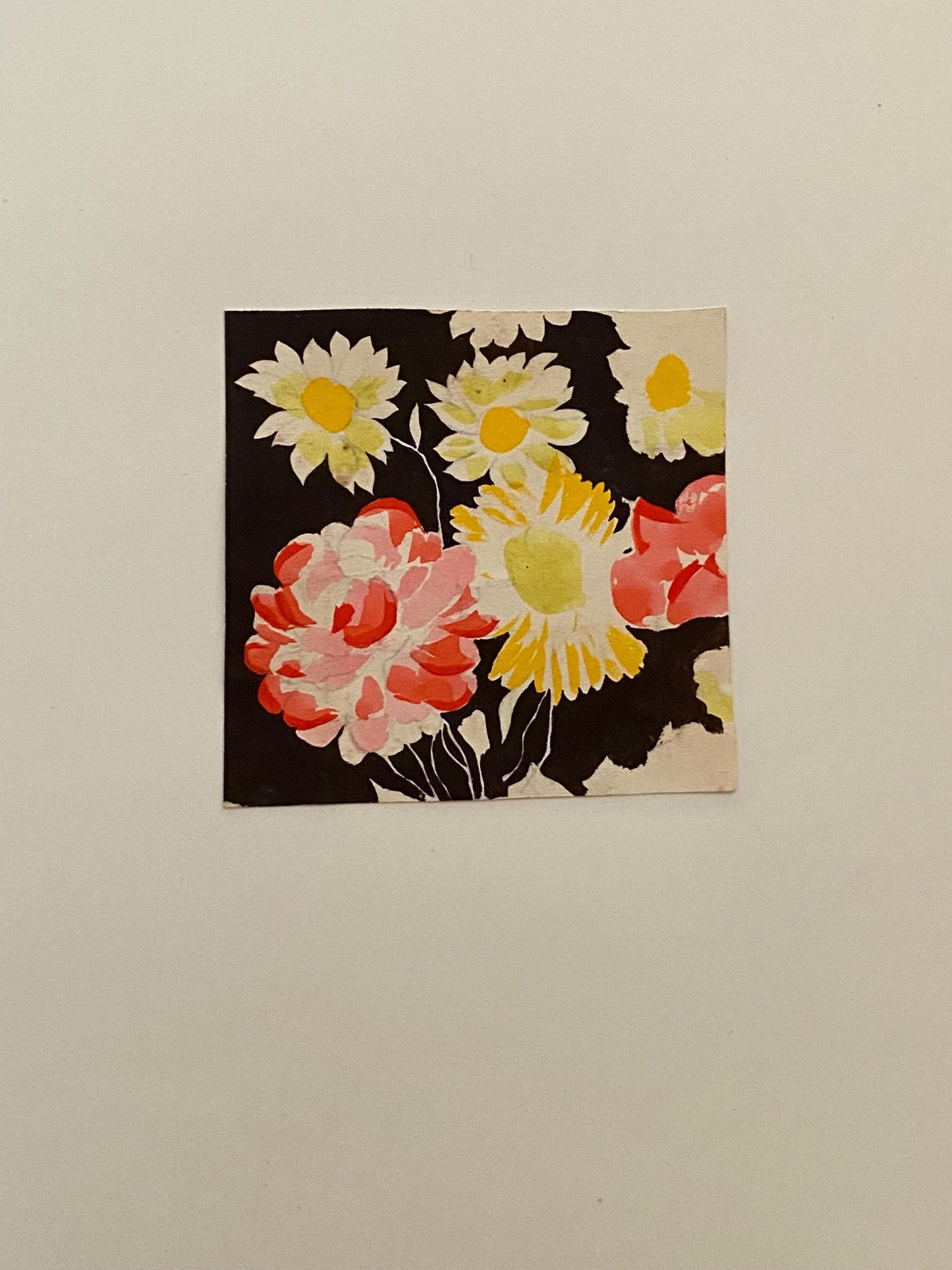 An Original Vintage French Textile Design. Floral. Hand Drawn and Painted. Watercolour. 1930s. Size: 8.2 x 8.5 cms.