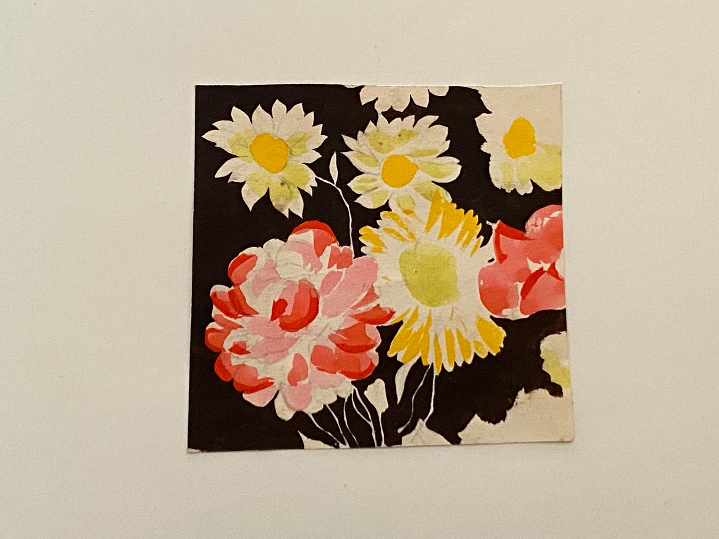 An Original Vintage French Textile Design. Floral. Hand Drawn and Painted. Watercolour. 1930s. Size: 8.2 x 8.5 cms.