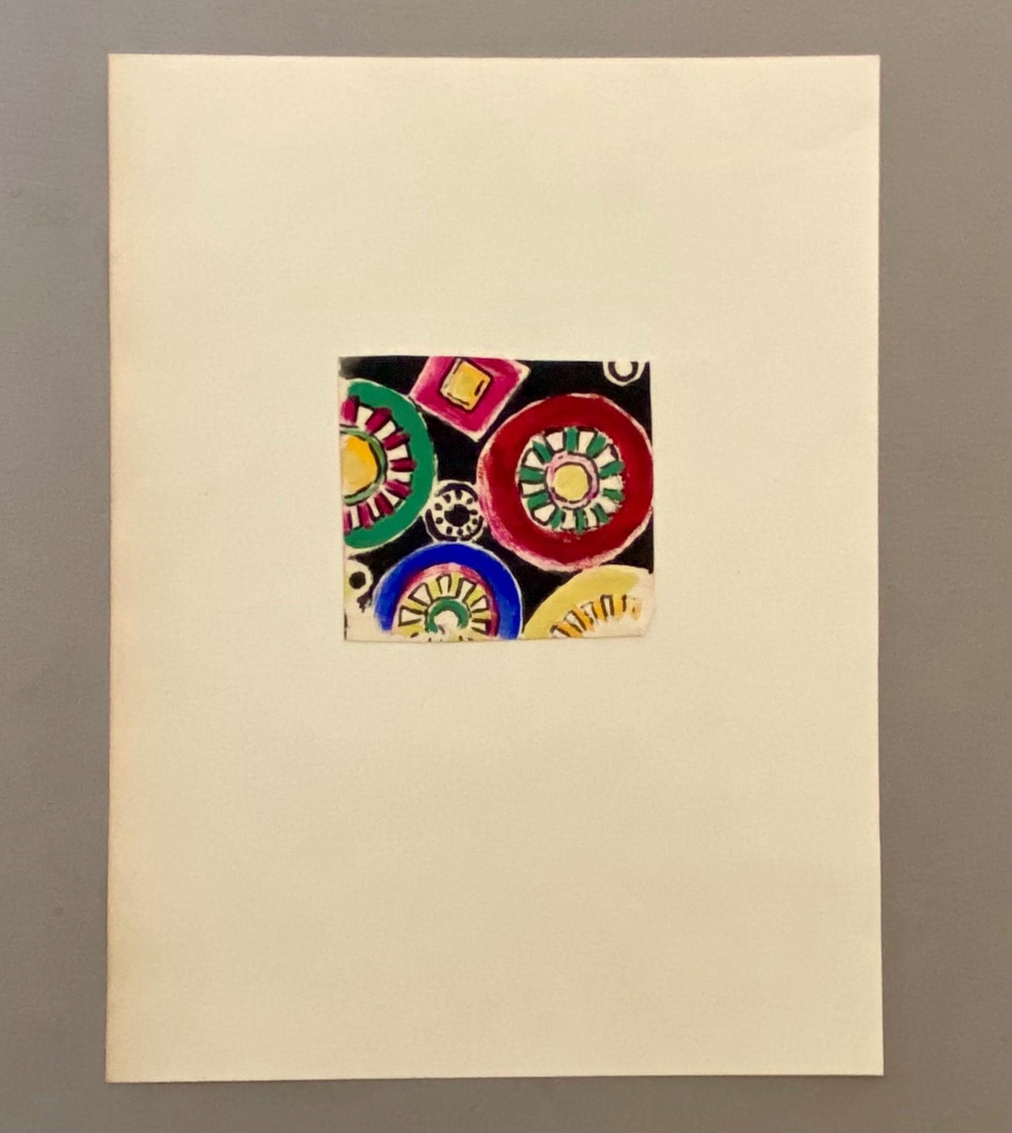 An Original Vintage French Textile Design. Abstract. Hand Drawn and Painted. Watercolour. 1930s. Size: 7.7 x 8.5 cms.