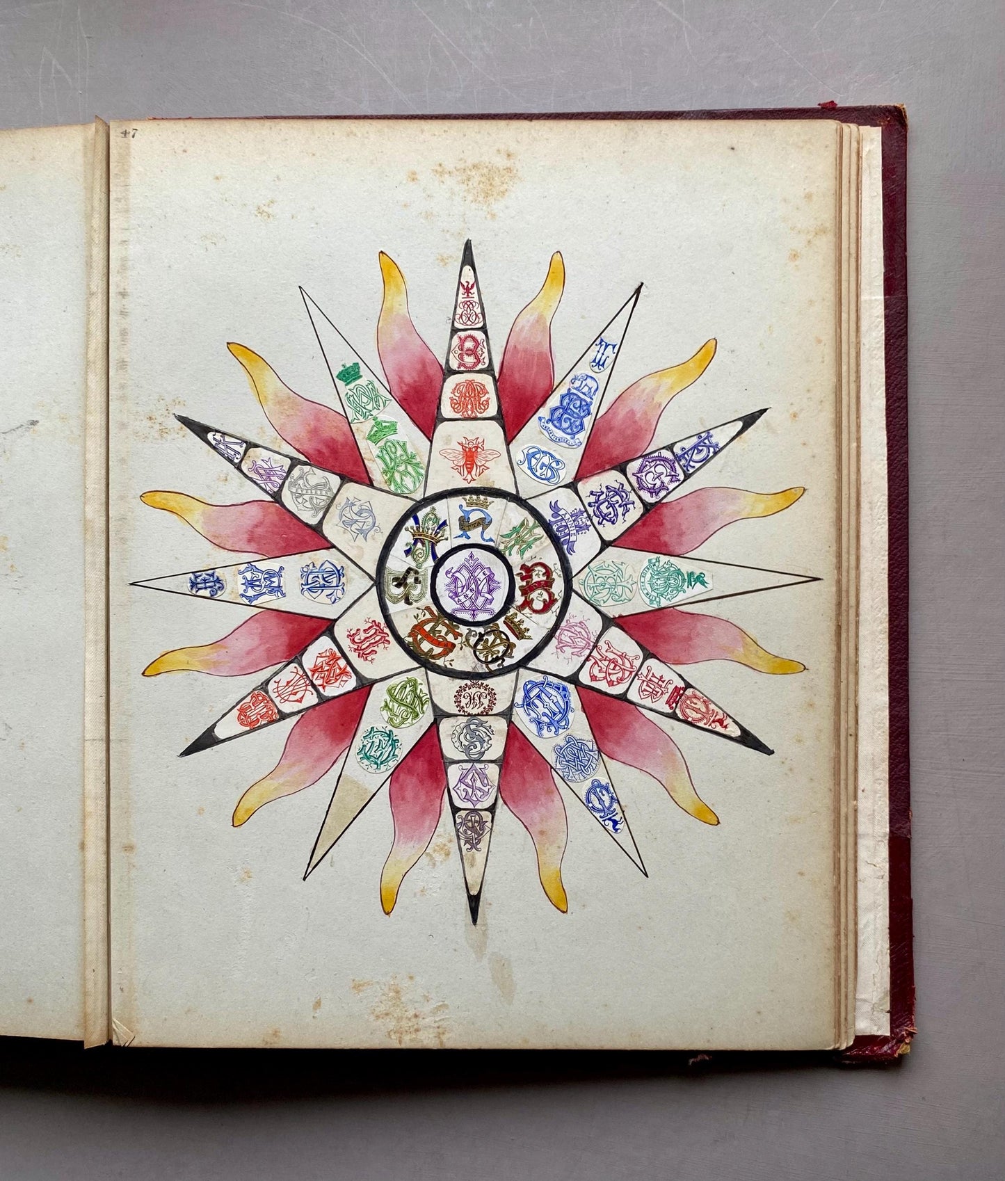 A Crest Album Containing 27 decorated Hand Drawn and Painted Watercolour Images. Undated: Likely 32 x 25 cms.