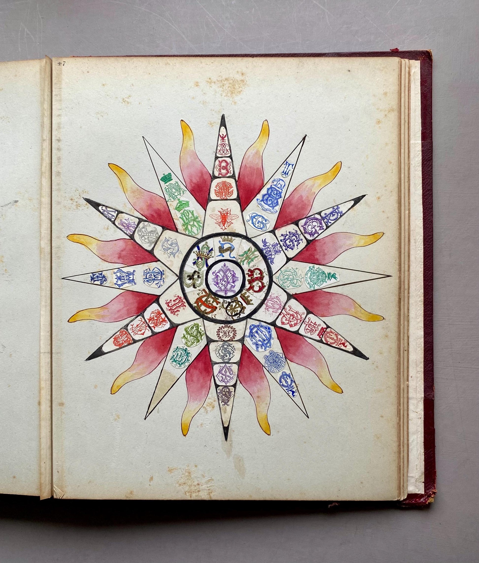 A Crest Album Containing 27 decorated Hand Drawn and Painted Watercolour Images. Undated: Likely 32 x 25 cms.