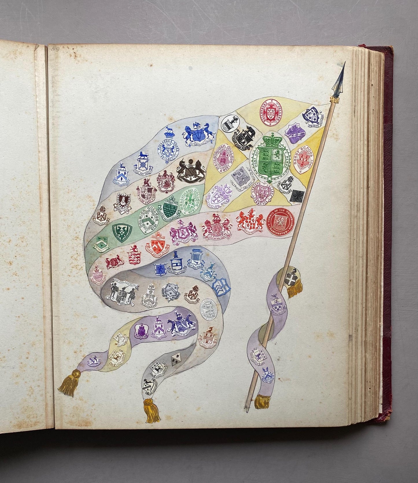 A Crest Album Containing 27 decorated Hand Drawn and Painted Watercolour Images. Undated: Likely 32 x 25 cms.