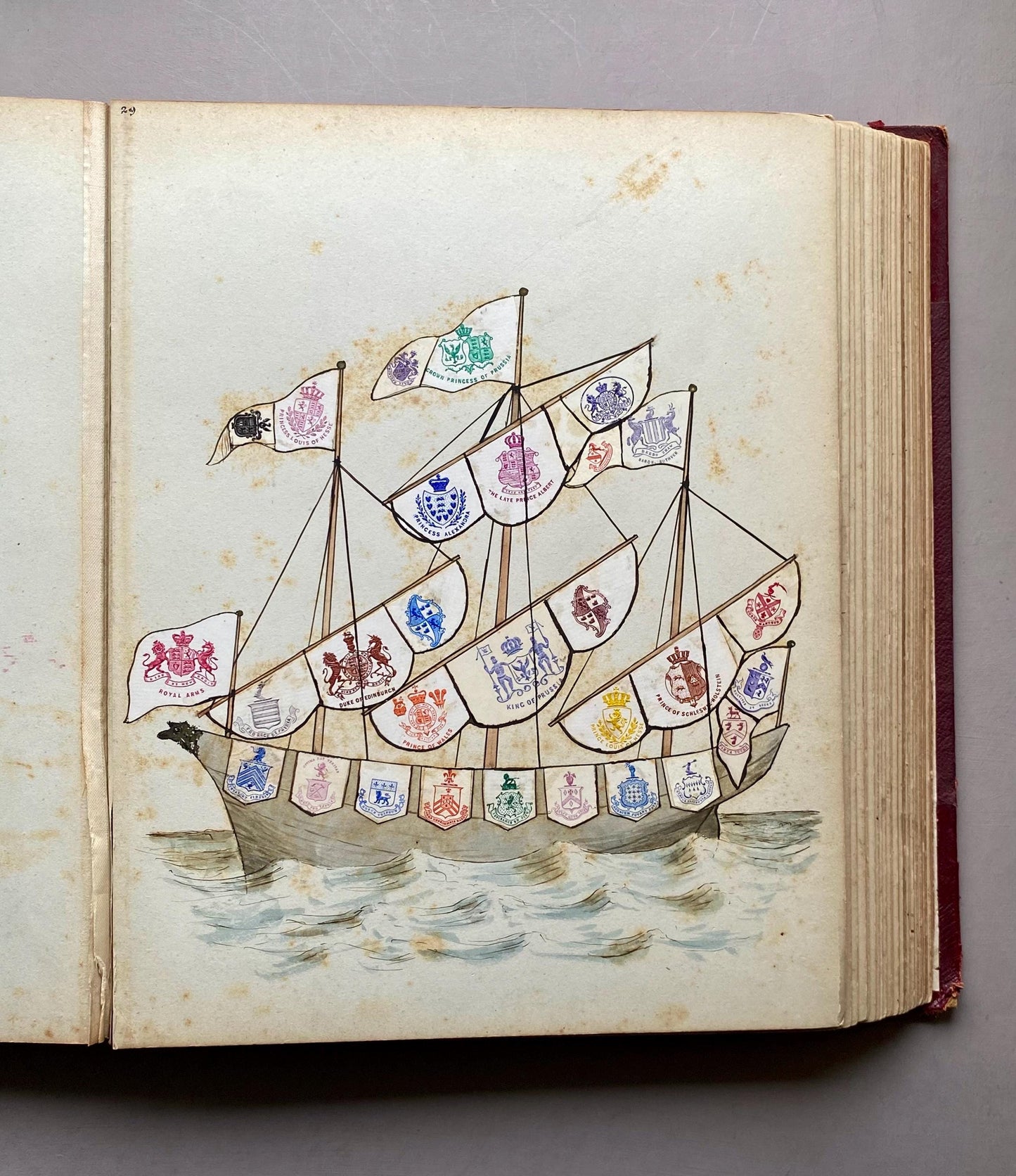 A Crest Album Containing 27 decorated Hand Drawn and Painted Watercolour Images. Undated: Likely 32 x 25 cms.