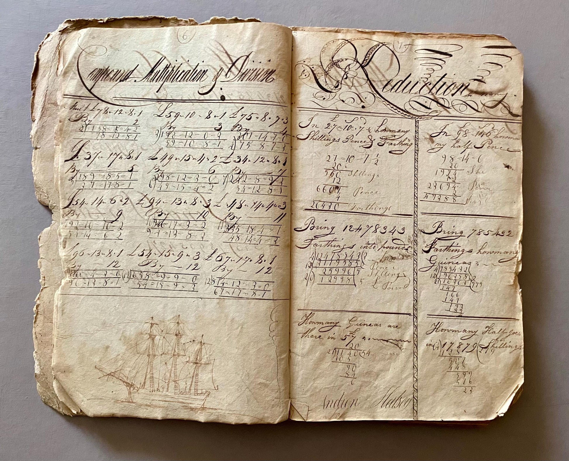A Workbook Belonging To Andrew Halsey of Halsey House, Southampton, Long island. Dated 1806. 234 Pages. Size: 13 x 8 inches.
