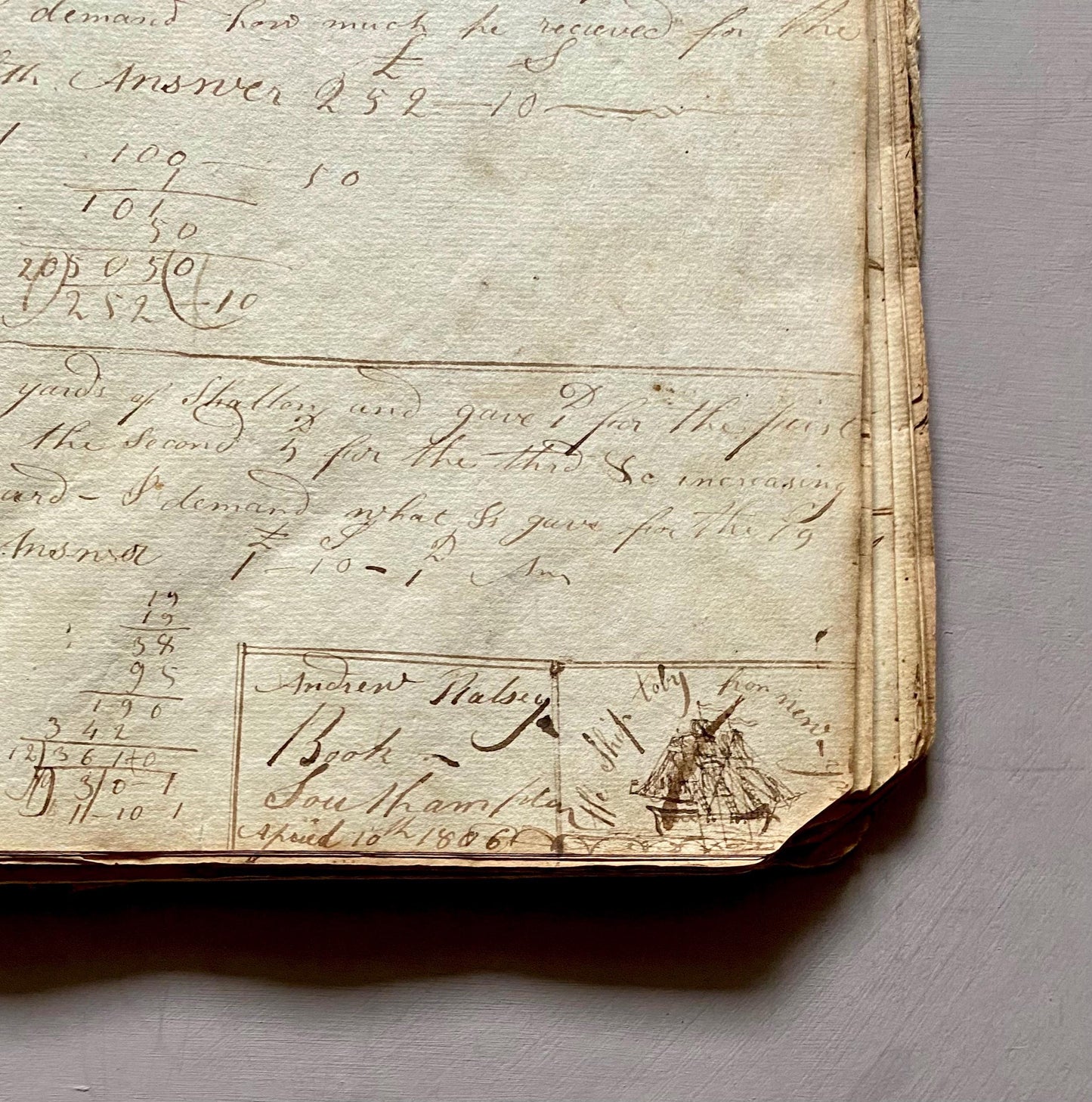 A Workbook Belonging To Andrew Halsey of Halsey House, Southampton, Long island. Dated 1806. 234 Pages. Size: 13 x 8 inches.