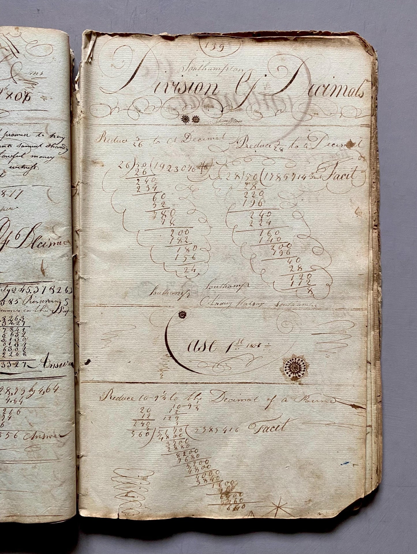 A Workbook Belonging To Andrew Halsey of Halsey House, Southampton, Long island. Dated 1806. 234 Pages. Size: 13 x 8 inches.