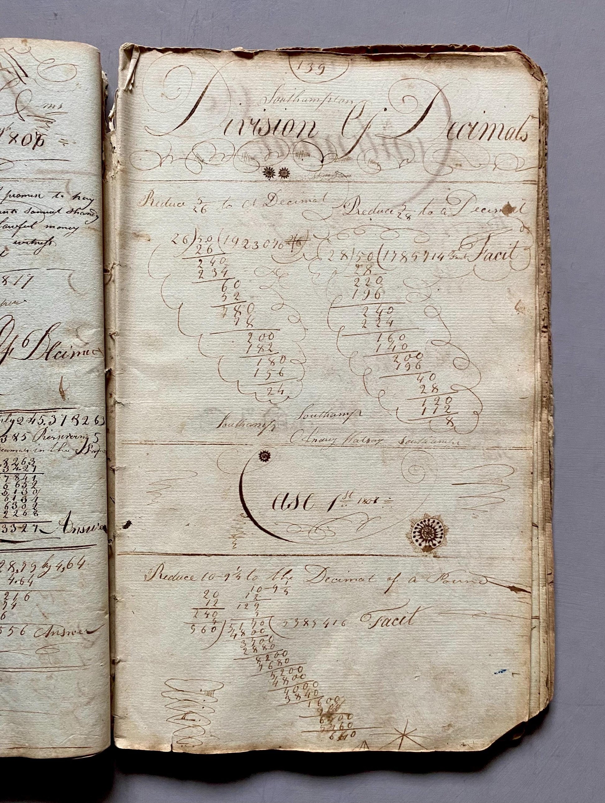 A Workbook Belonging To Andrew Halsey of Halsey House, Southampton, Long island. Dated 1806. 234 Pages. Size: 13 x 8 inches.