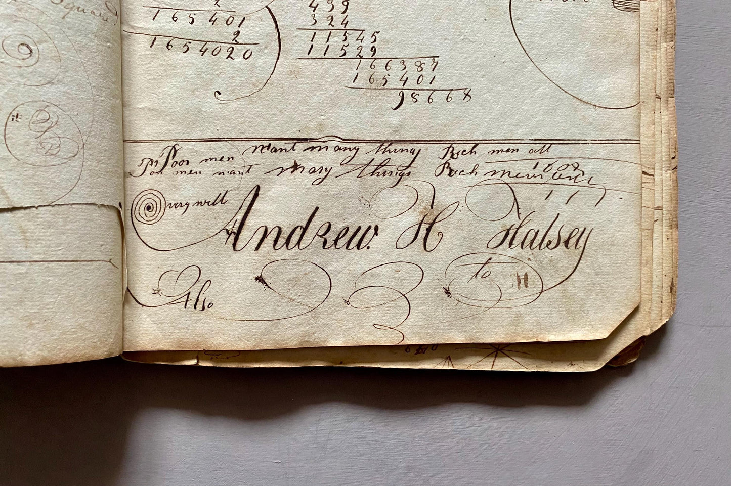 A Workbook Belonging To Andrew Halsey of Halsey House, Southampton, Long island. Dated 1806. 234 Pages. Size: 13 x 8 inches.