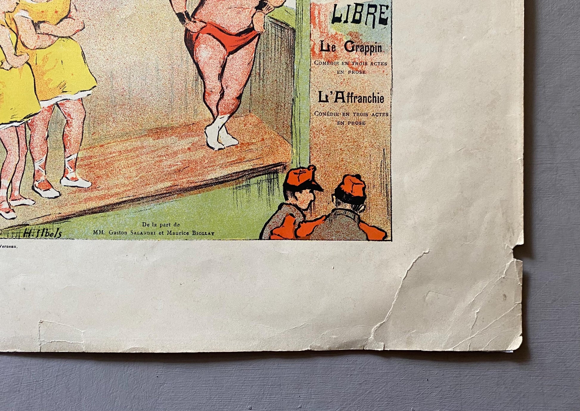 An Original Coloured Lithograph by Henri- Gabriel Ibels Advertising A Performance at The Theatre Libre, Paris. Circa 1890s. 15 x 20 cms.