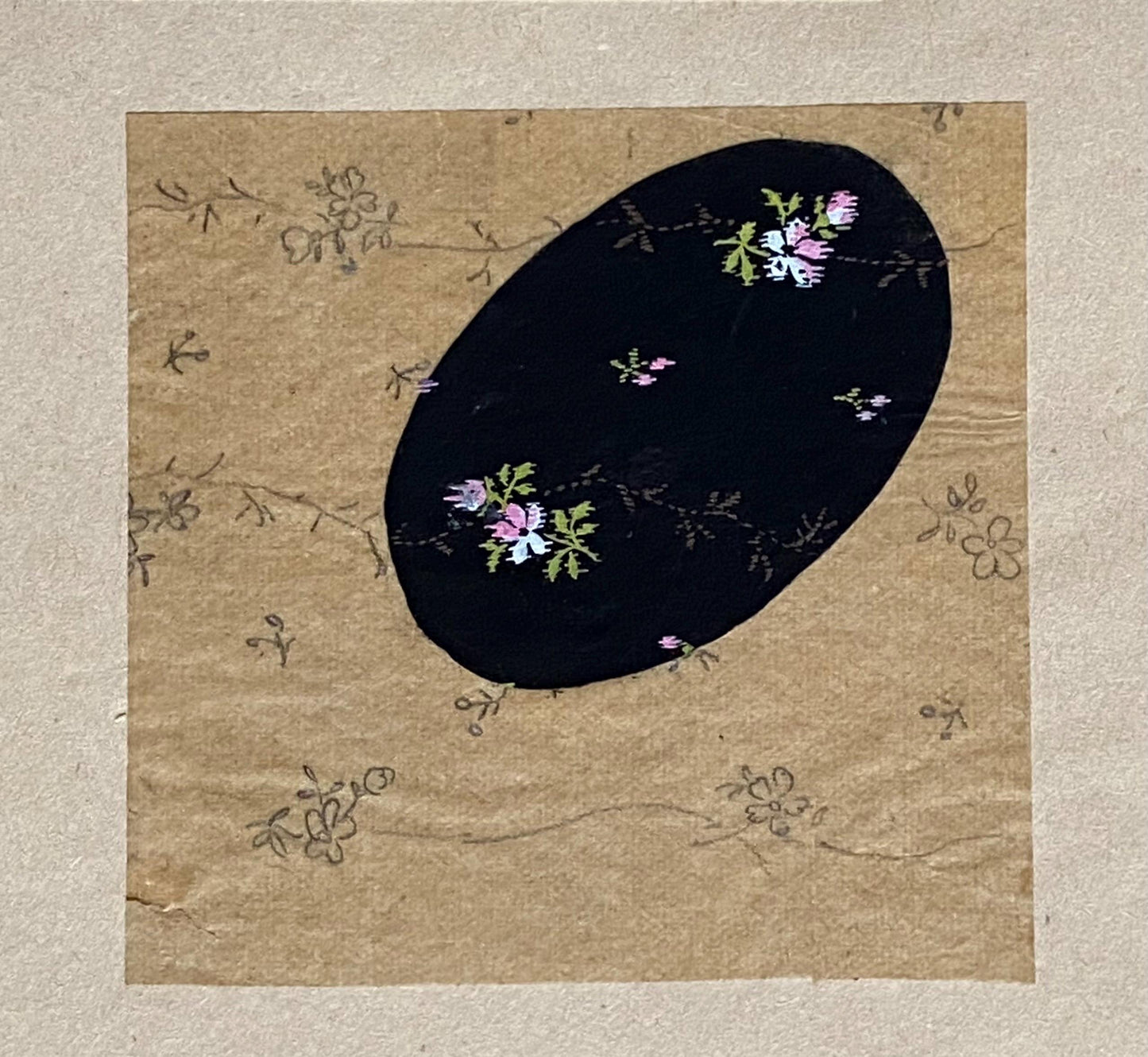 Two Original Hand Painted Antique French Textile Designs. Produced in Lyon in 1911. Size: 9 x 8.7 cms and 7.2 x 7.4 cms.