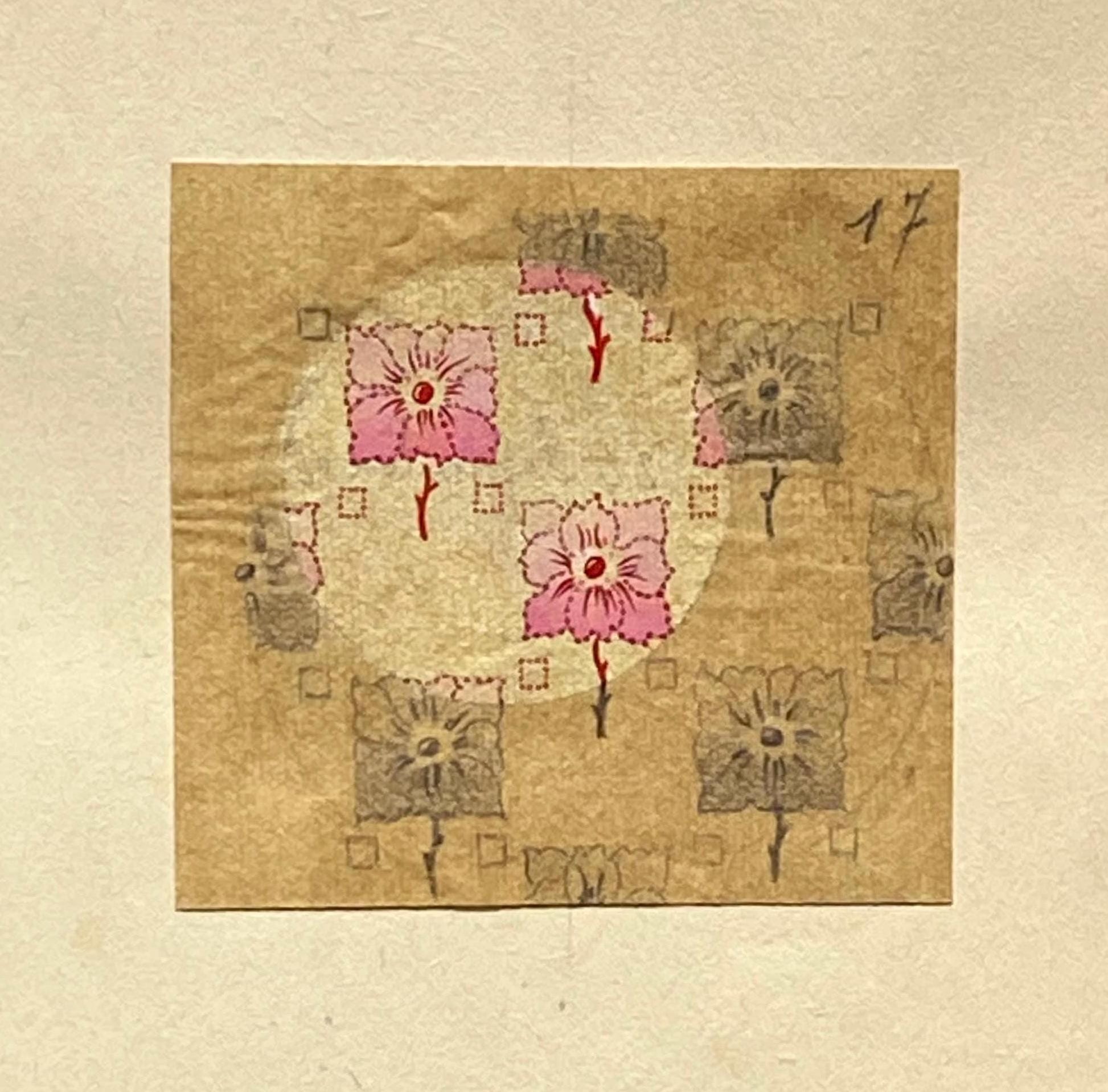 An Original Antique French Textile Design. Hand Painted Using Watercolour. Produced in Lyon in the early 1900’s. Size: 5.8 x 6 cms.