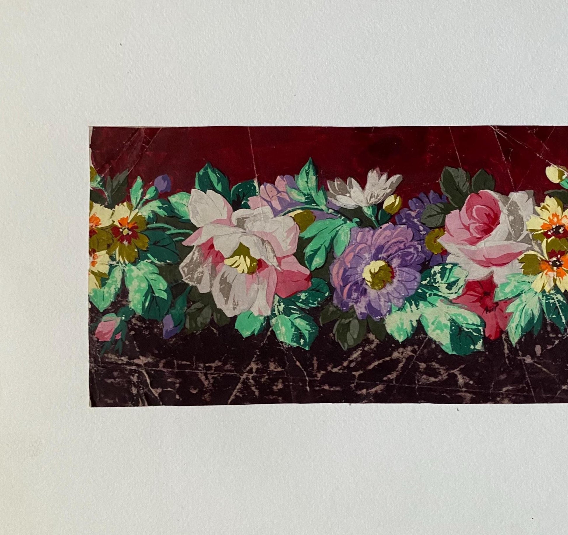 An Original Antique, Hand Painted Textile Design. Watercolour. French. Late 1800s. Size: 12 x 26 cms.