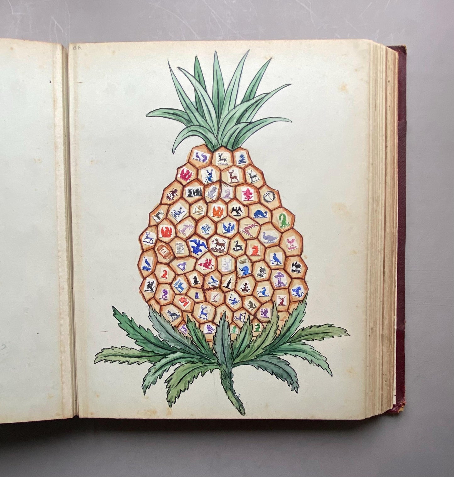 A Crest Album Containing 27 decorated Hand Drawn and Painted Watercolour Images. Undated: Likely 32 x 25 cms.