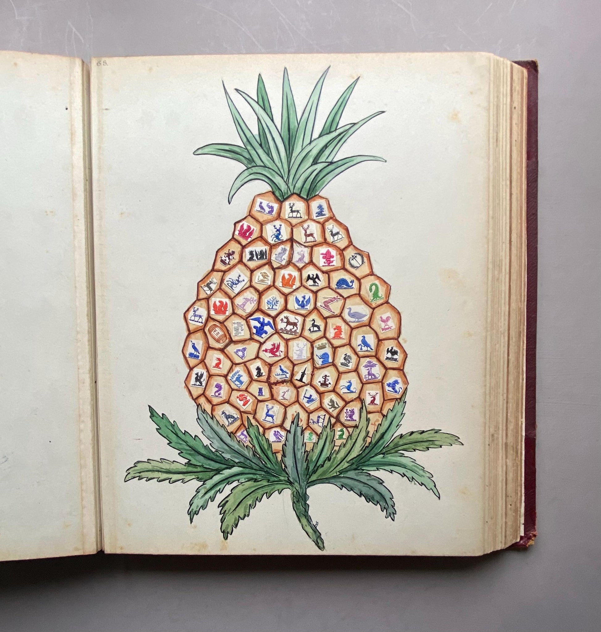 A Crest Album Containing 27 decorated Hand Drawn and Painted Watercolour Images. Undated: Likely 32 x 25 cms.