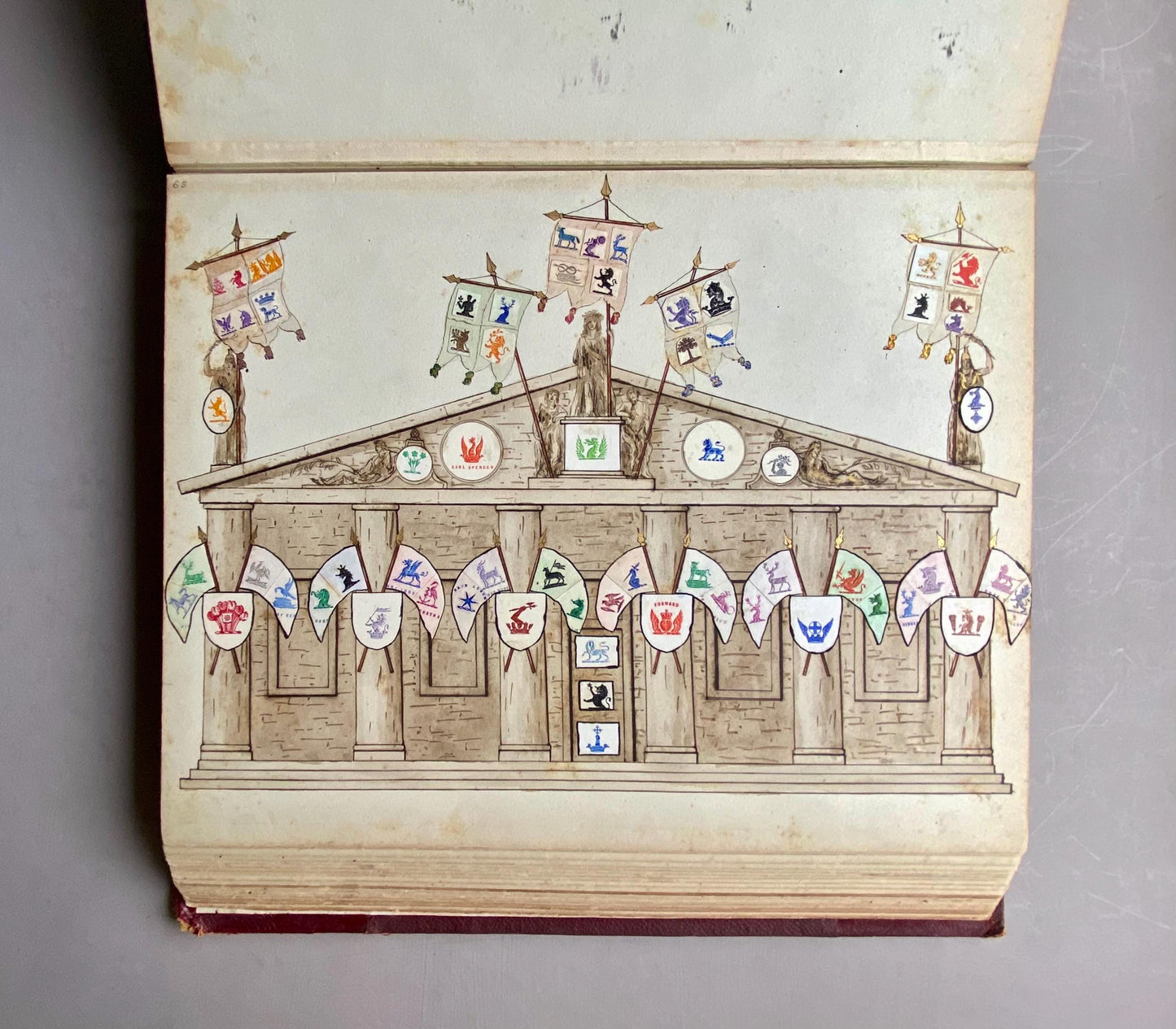 A Crest Album Containing 27 decorated Hand Drawn and Painted Watercolour Images. Undated: Likely 32 x 25 cms.