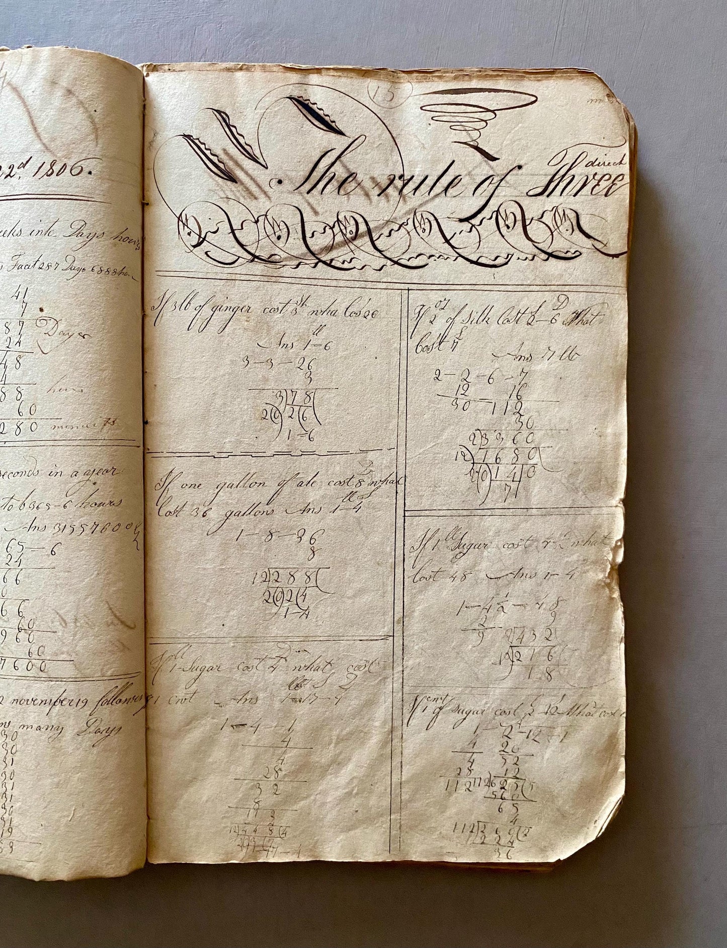 A Workbook Belonging To Andrew Halsey of Halsey House, Southampton, Long island. Dated 1806. 234 Pages. Size: 13 x 8 inches.