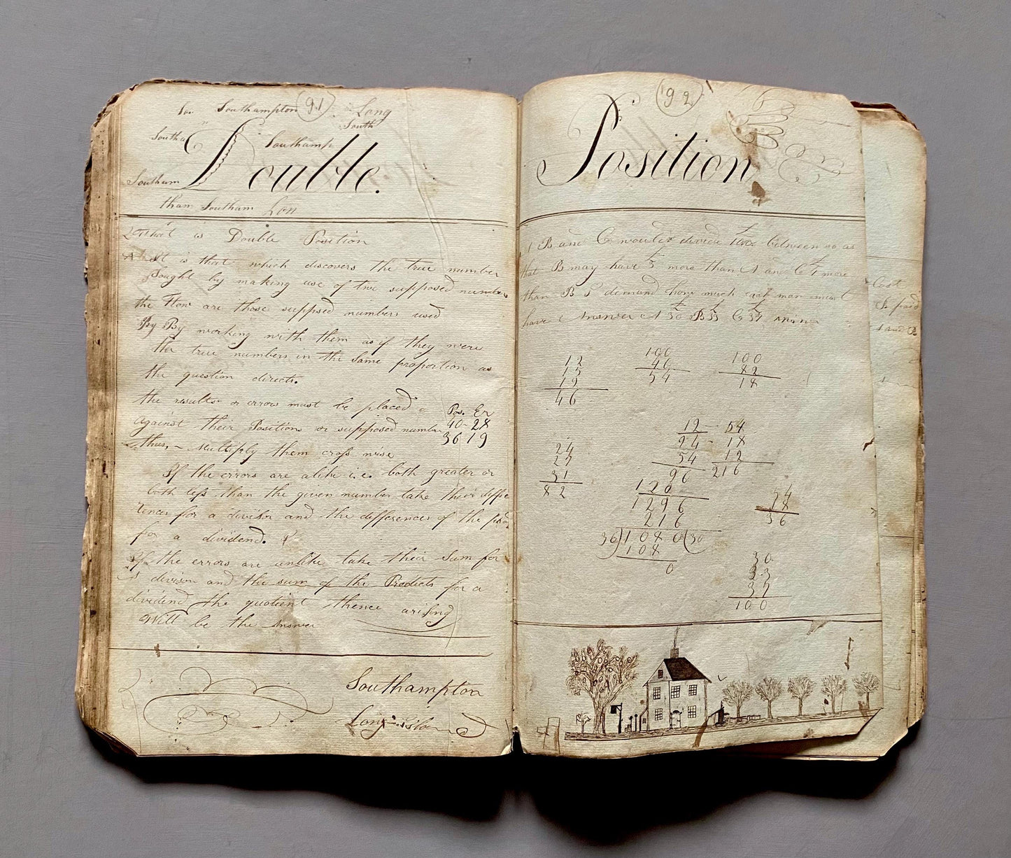 A Workbook Belonging To Andrew Halsey of Halsey House, Southampton, Long island. Dated 1806. 234 Pages. Size: 13 x 8 inches.