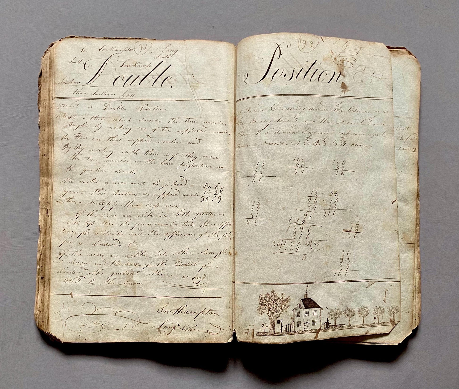 A Workbook Belonging To Andrew Halsey of Halsey House, Southampton, Long island. Dated 1806. 234 Pages. Size: 13 x 8 inches.