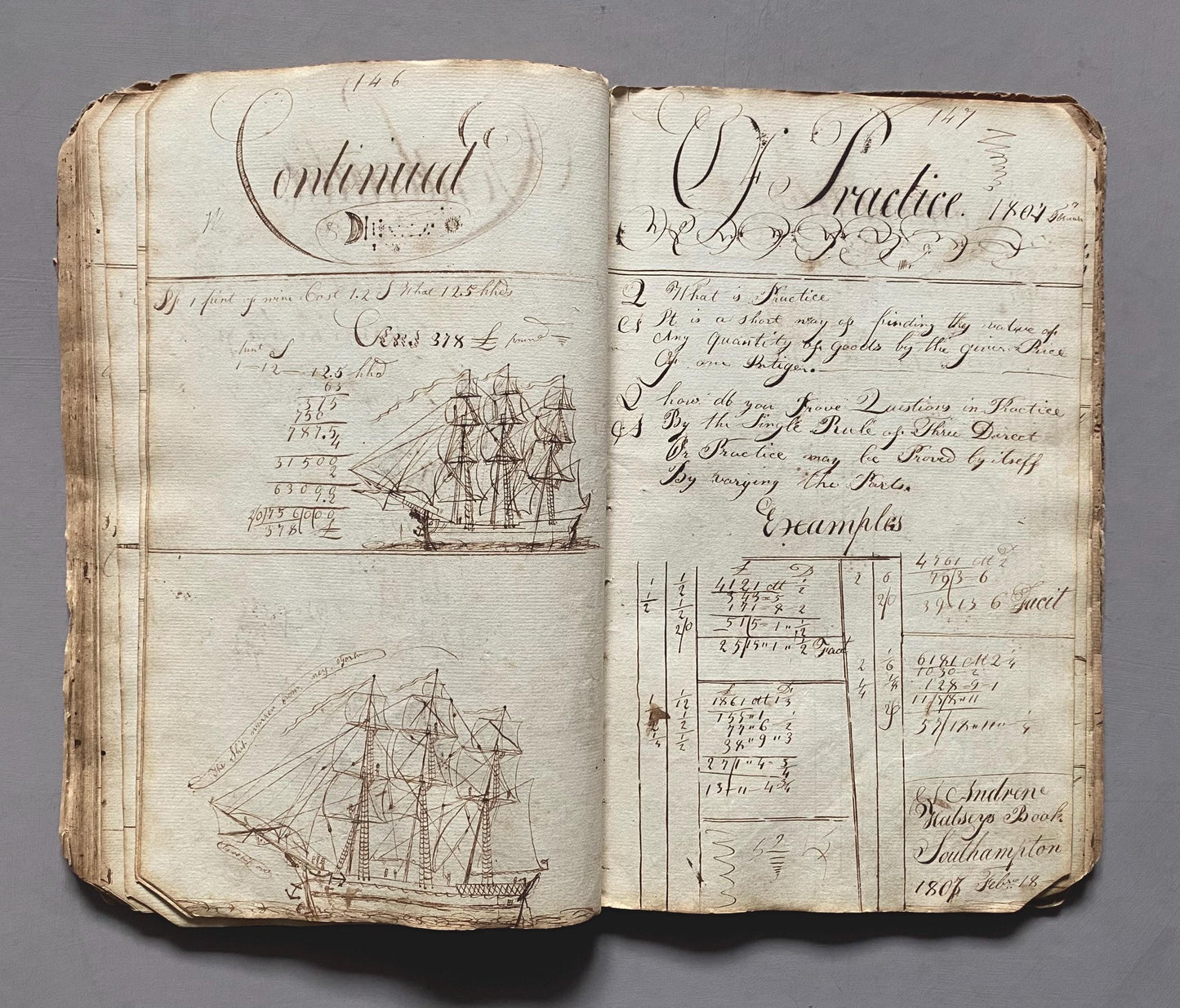 A Workbook Belonging To Andrew Halsey of Halsey House, Southampton, Long island. Dated 1806. 234 Pages. Size: 13 x 8 inches.