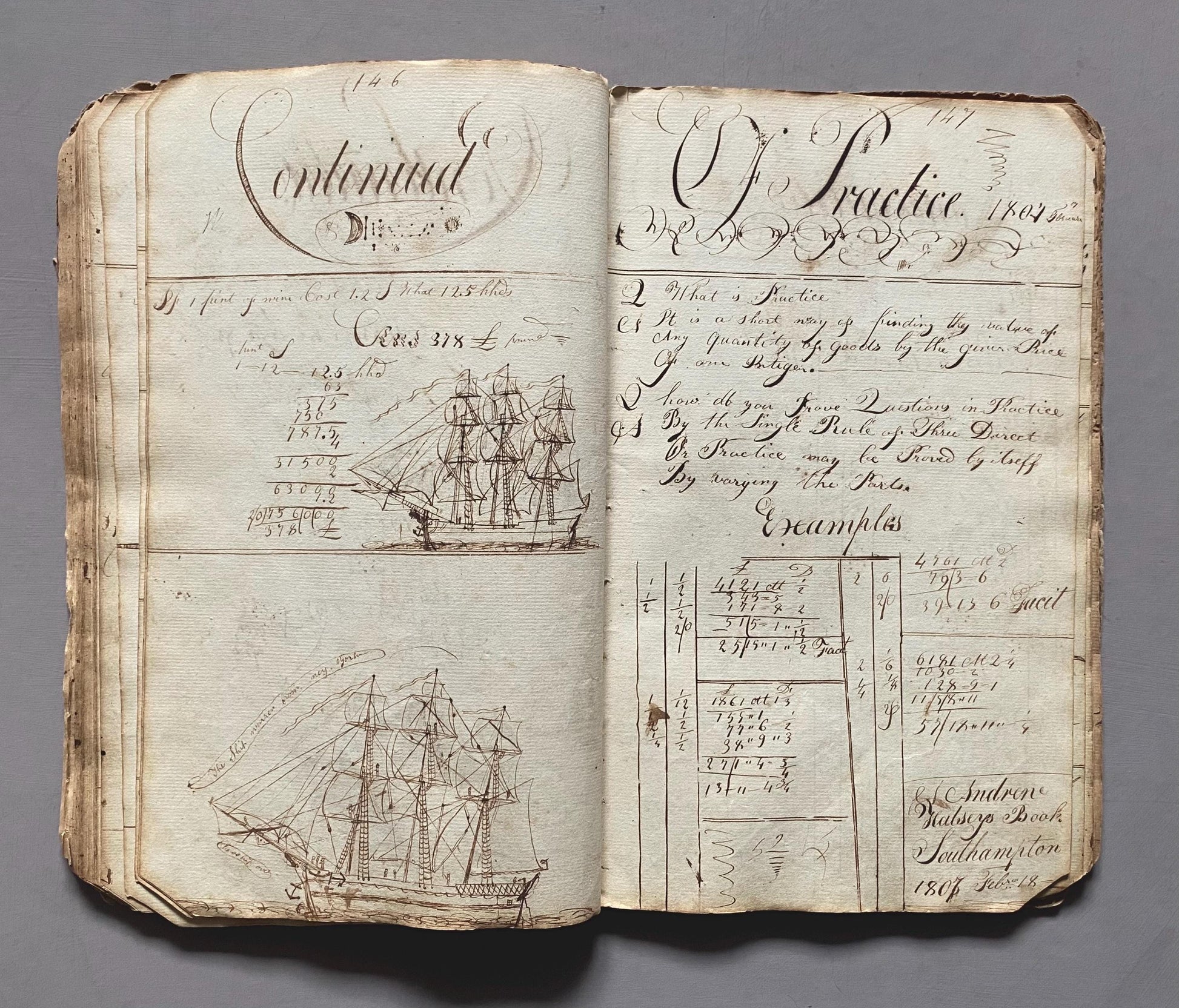 A Workbook Belonging To Andrew Halsey of Halsey House, Southampton, Long island. Dated 1806. 234 Pages. Size: 13 x 8 inches.