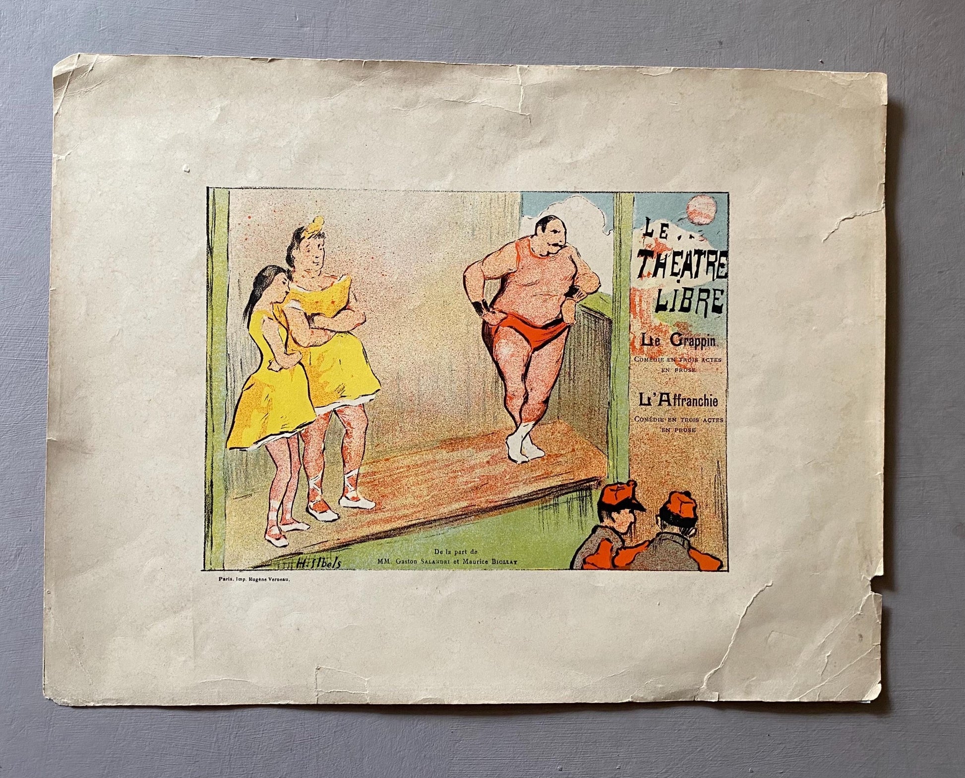 An Original Coloured Lithograph by Henri- Gabriel Ibels Advertising A Performance at The Theatre Libre, Paris. Circa 1890s. 15 x 20 cms.