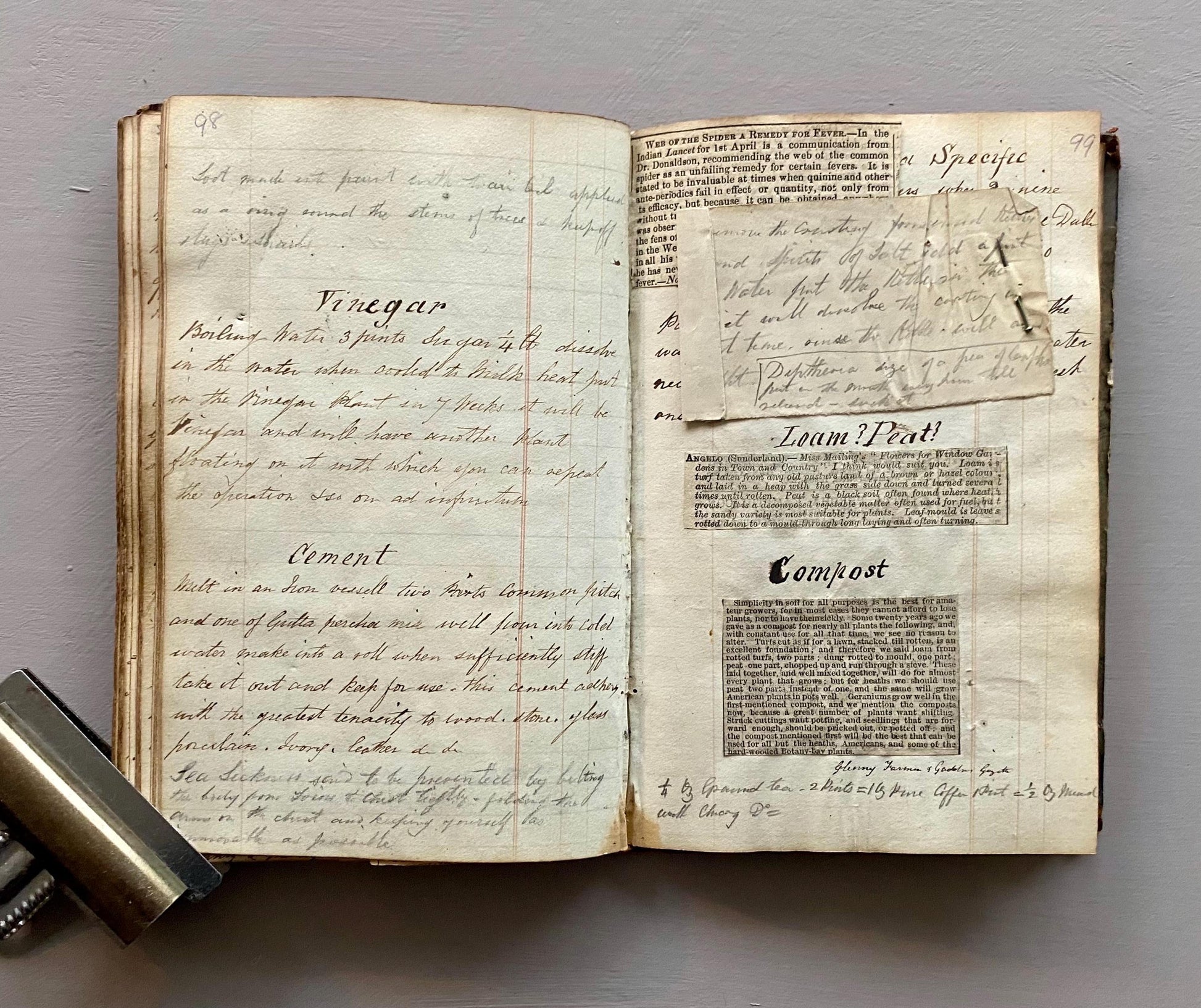 Three Leather Bound Notebooks Presumed Owned by A Chemist, A Scientist and A Farmer. Containing Numerous Recipes and Accounts. 1800s.