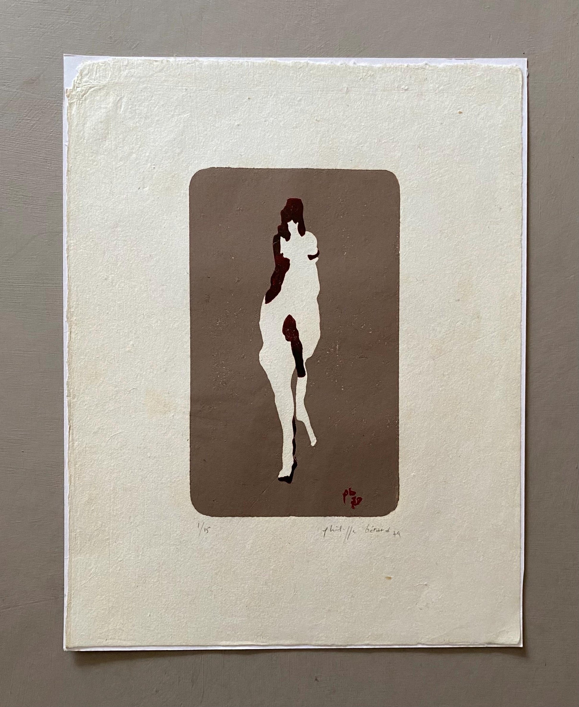 A Screen Print by Philippe Bérard. Brown on a White Ground. One of 15 Produced. Created in Paris, France in 1979. Size: 31.5 x 24.5 cms.