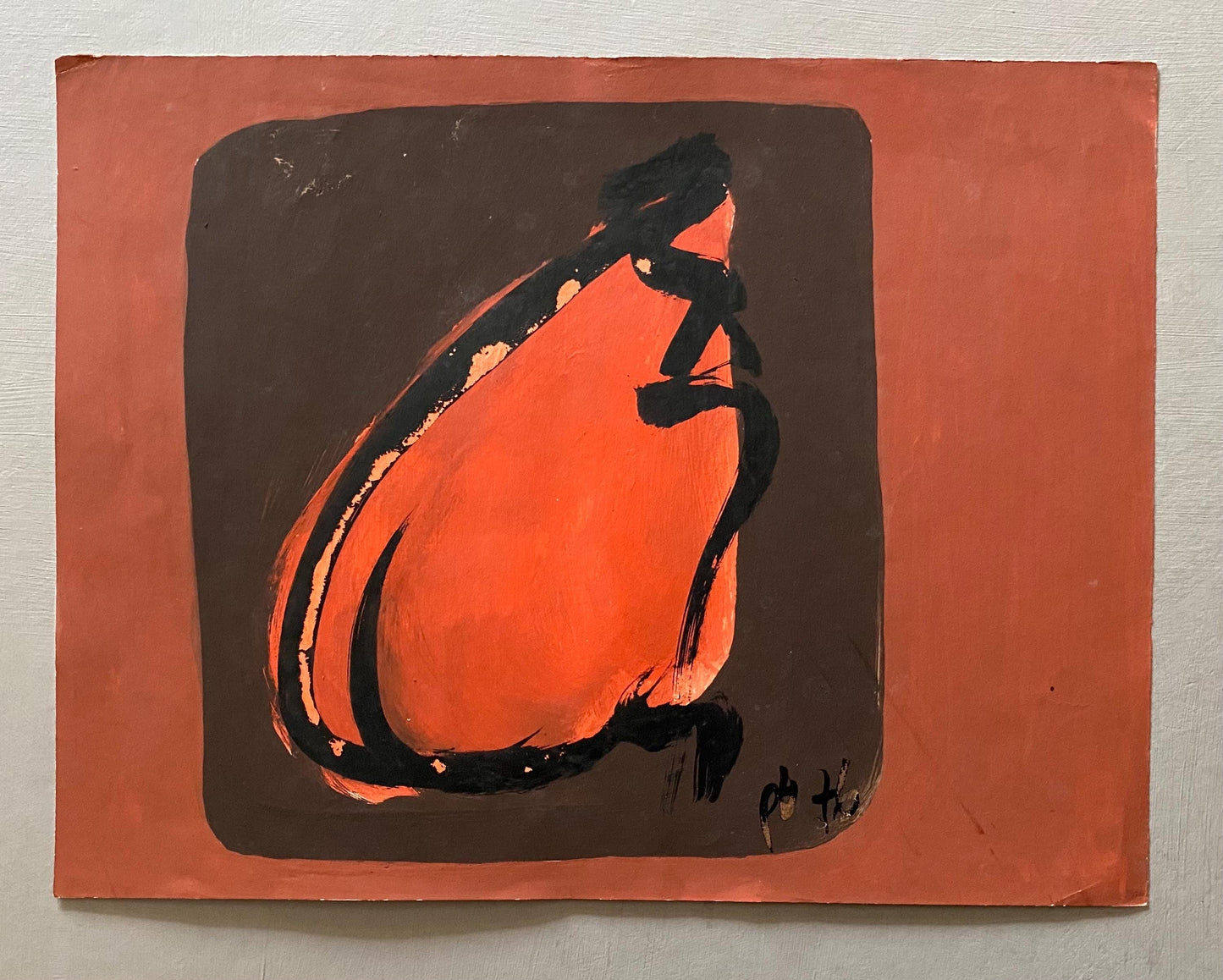 A Painting by Philippe Bérard. Black Ink. Red and Brown Watercolour Paint. Created in Paris, France in 1976. Size: 25 x 33 cms.